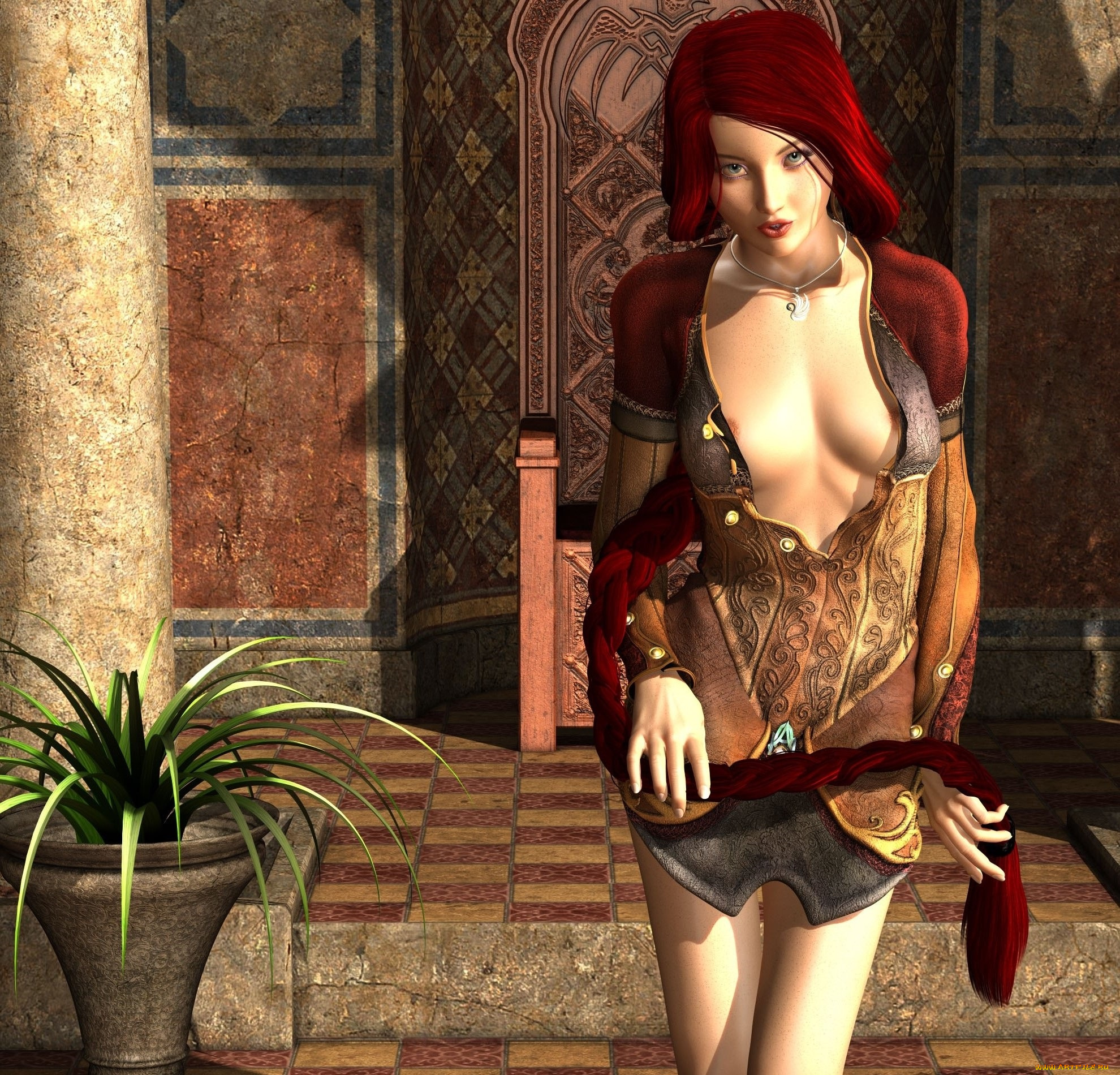 3д, графика, люди, , people, взгляд, девушка, коса