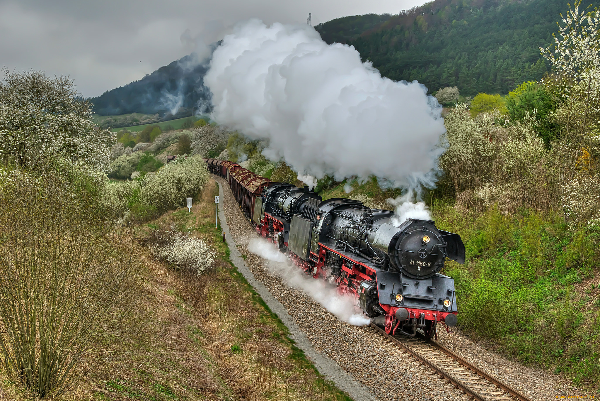 техника, паровозы, дорога, железная, рельсы, паровоз, вагоны