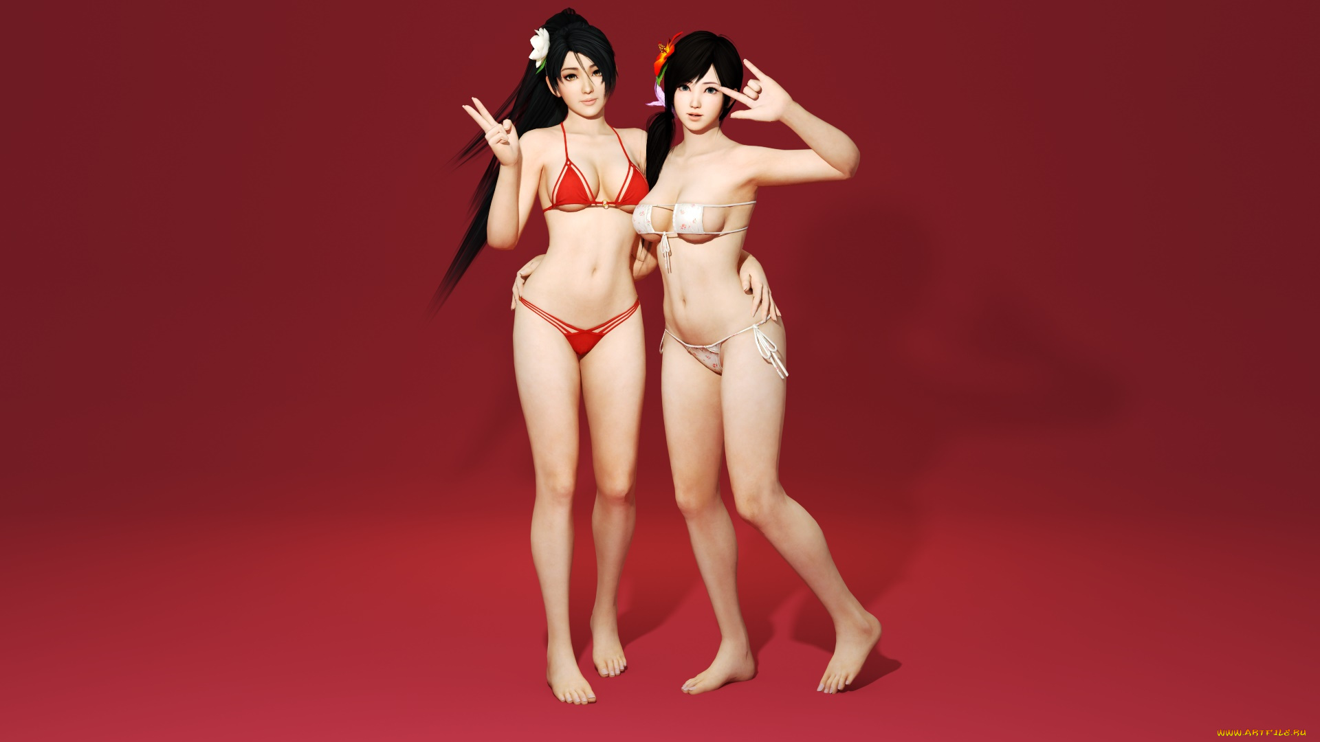 3д, графика, аниме, , anime, девушки, взгляд, фон