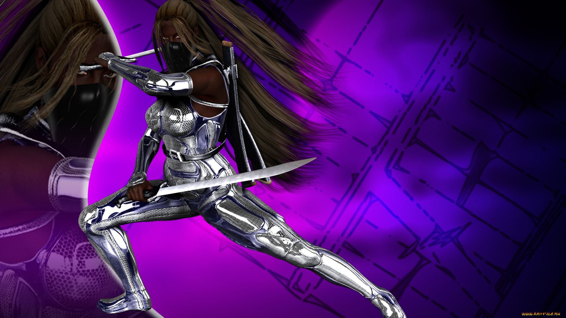 3д, графика, фантазия, , fantasy, фон, оружие, взгляд, девушка