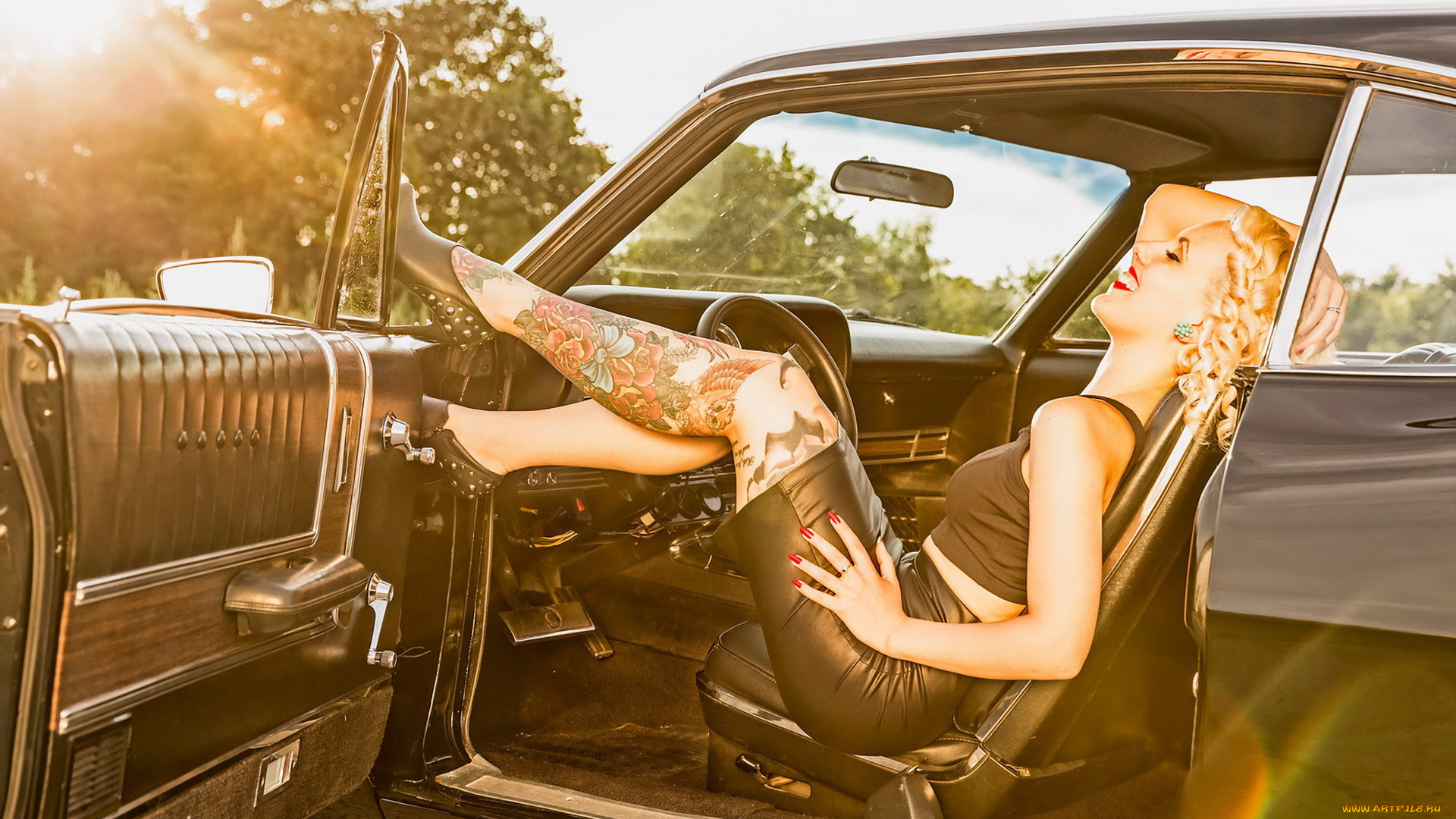 автомобили, -авто, с, девушками, татуировка, блондинка, машина, девушка
