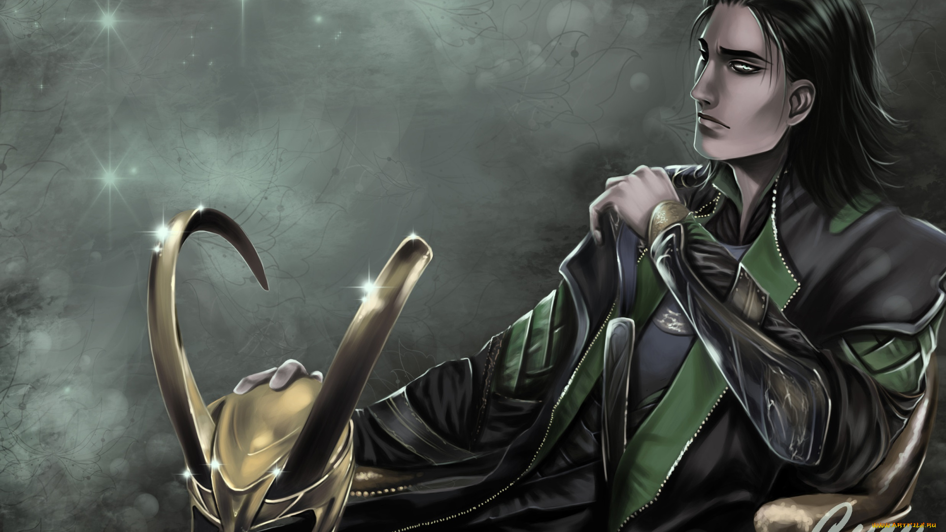 рисованное, кино, шлем, рога, локи, арт, парень