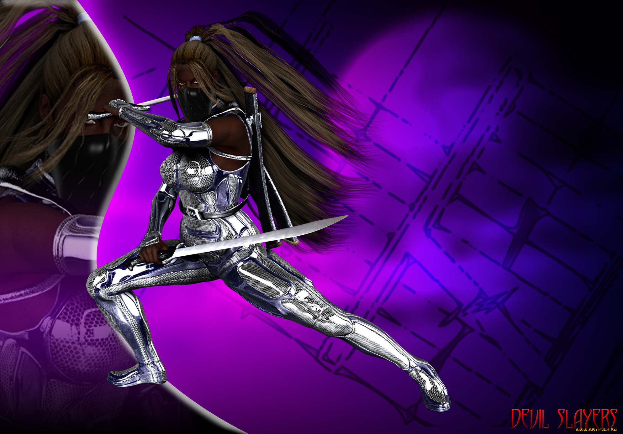 3д, графика, фантазия, , fantasy, фон, оружие, взгляд, девушка