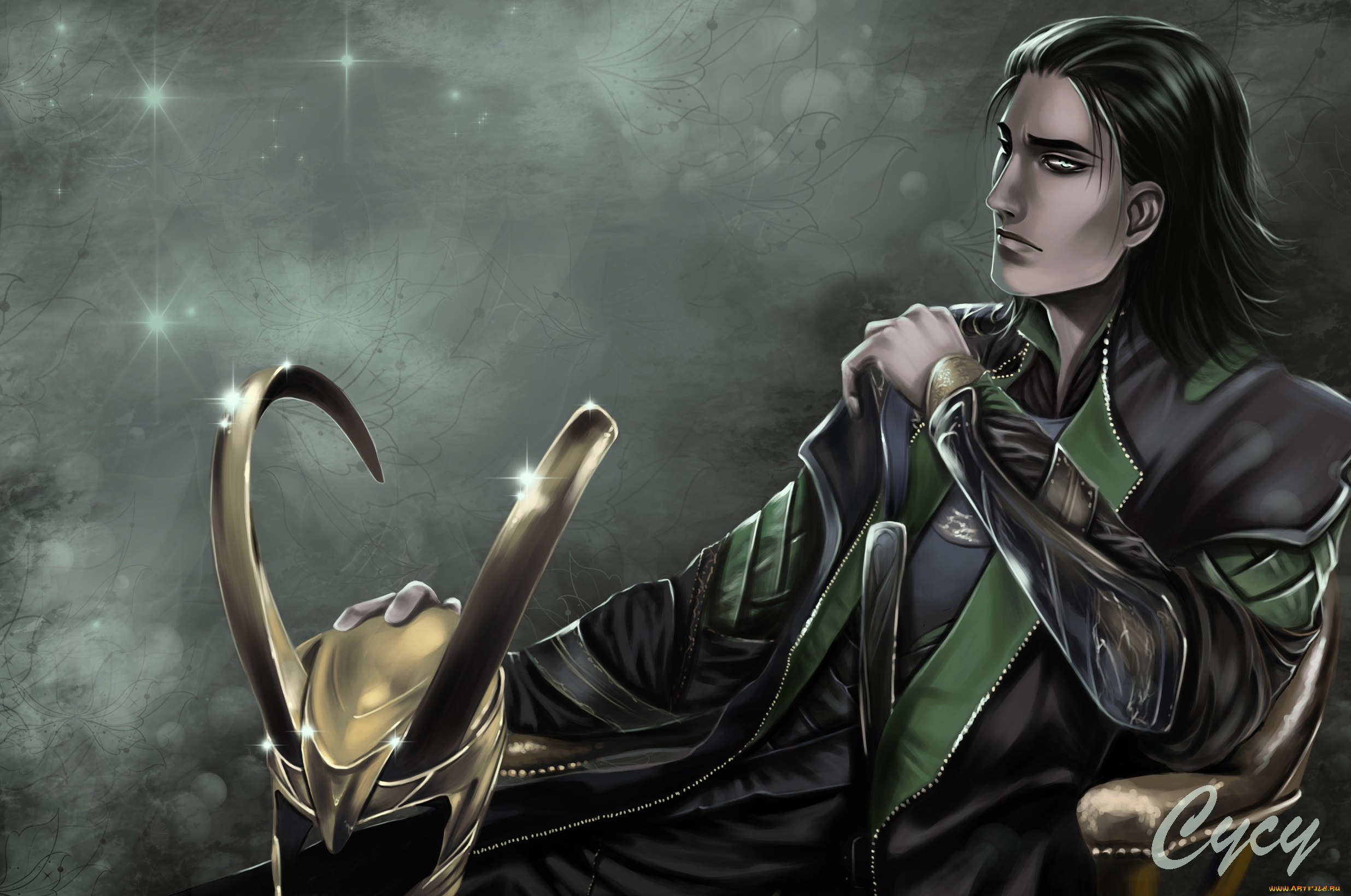 рисованное, кино, шлем, рога, локи, арт, парень