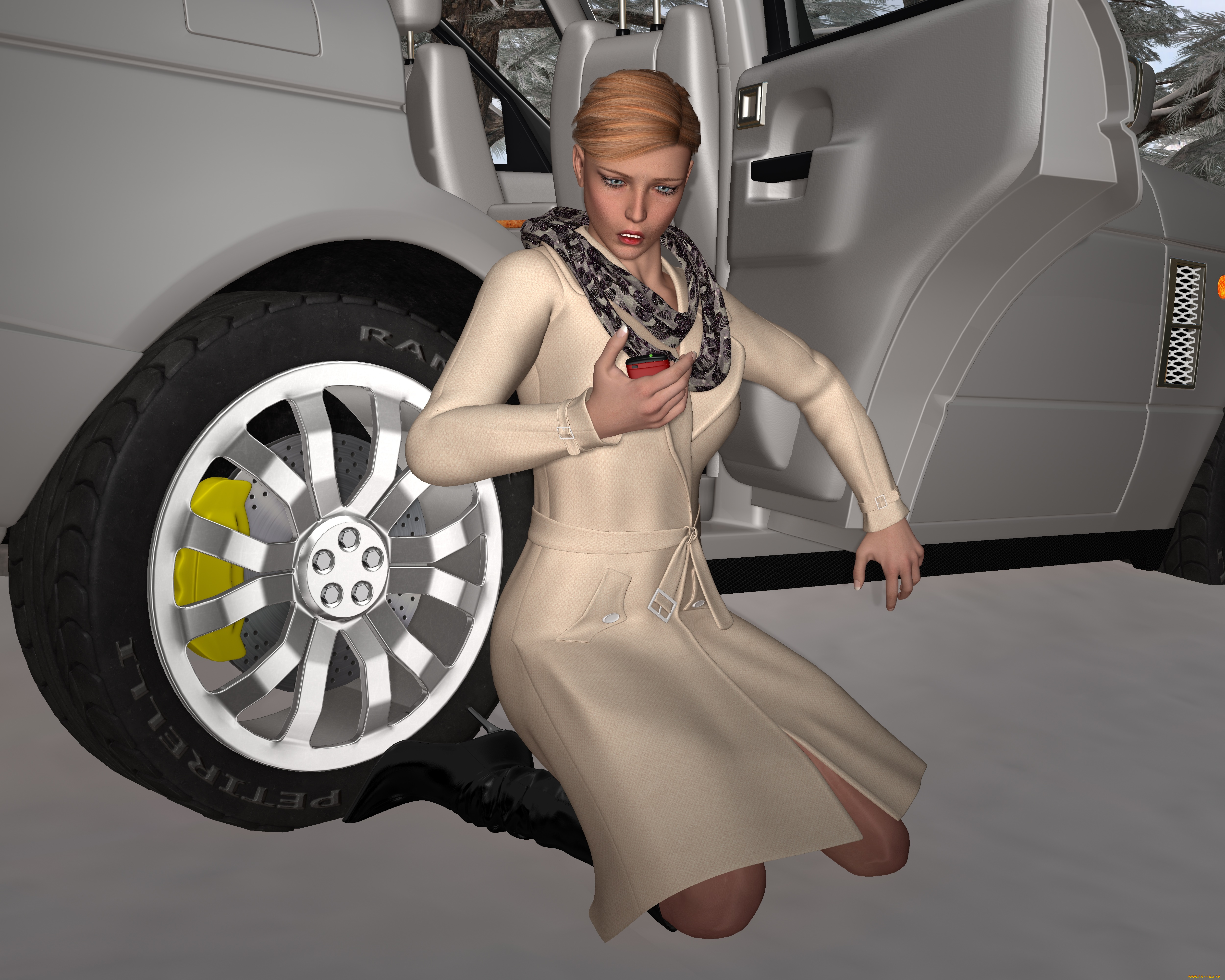 she, wolf, ii, 3д, графика, фантазия, , fantasy, автомобиль, взгляд, фон, девушка