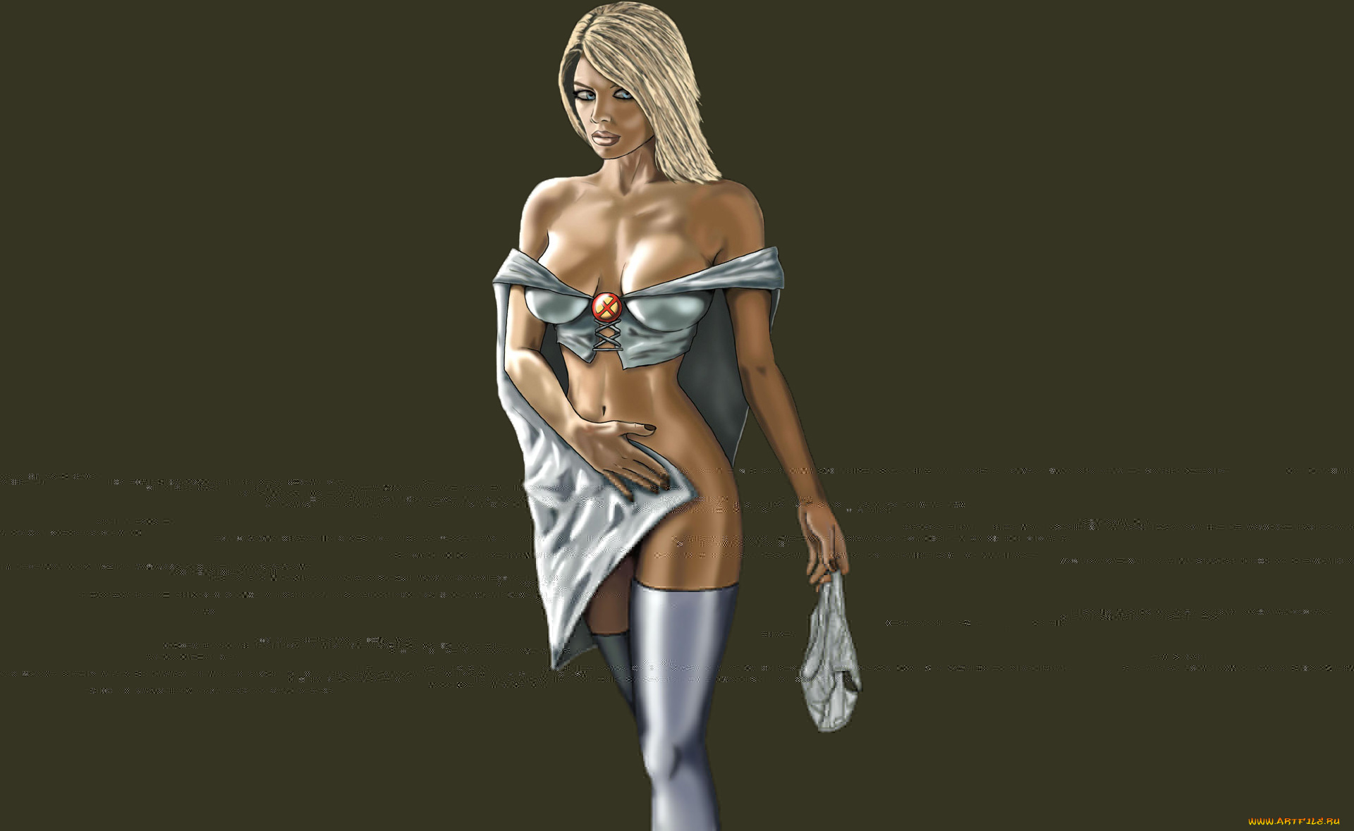 рисованное, комиксы, девушка, плащ, взгляд, фон