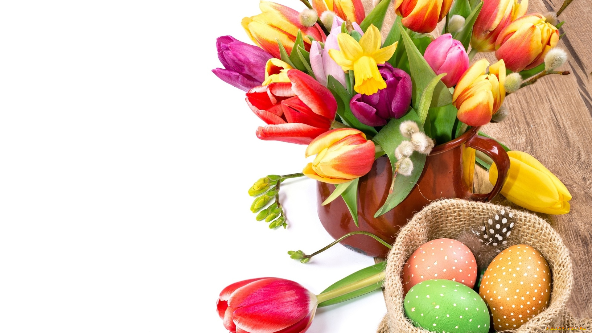 праздничные, пасха, яйца, фон, цветы