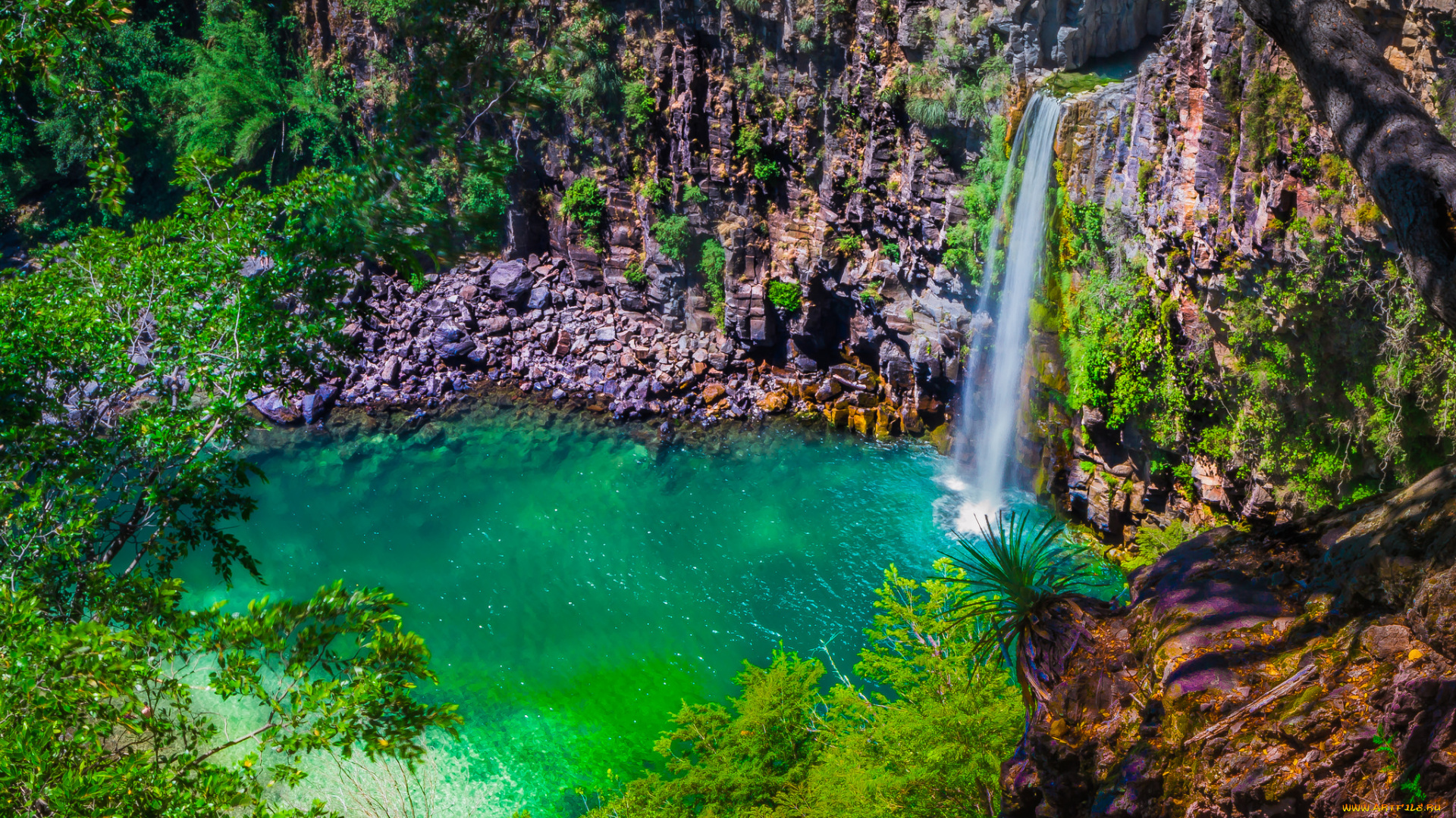 природа, водопады, река, лес, водопад