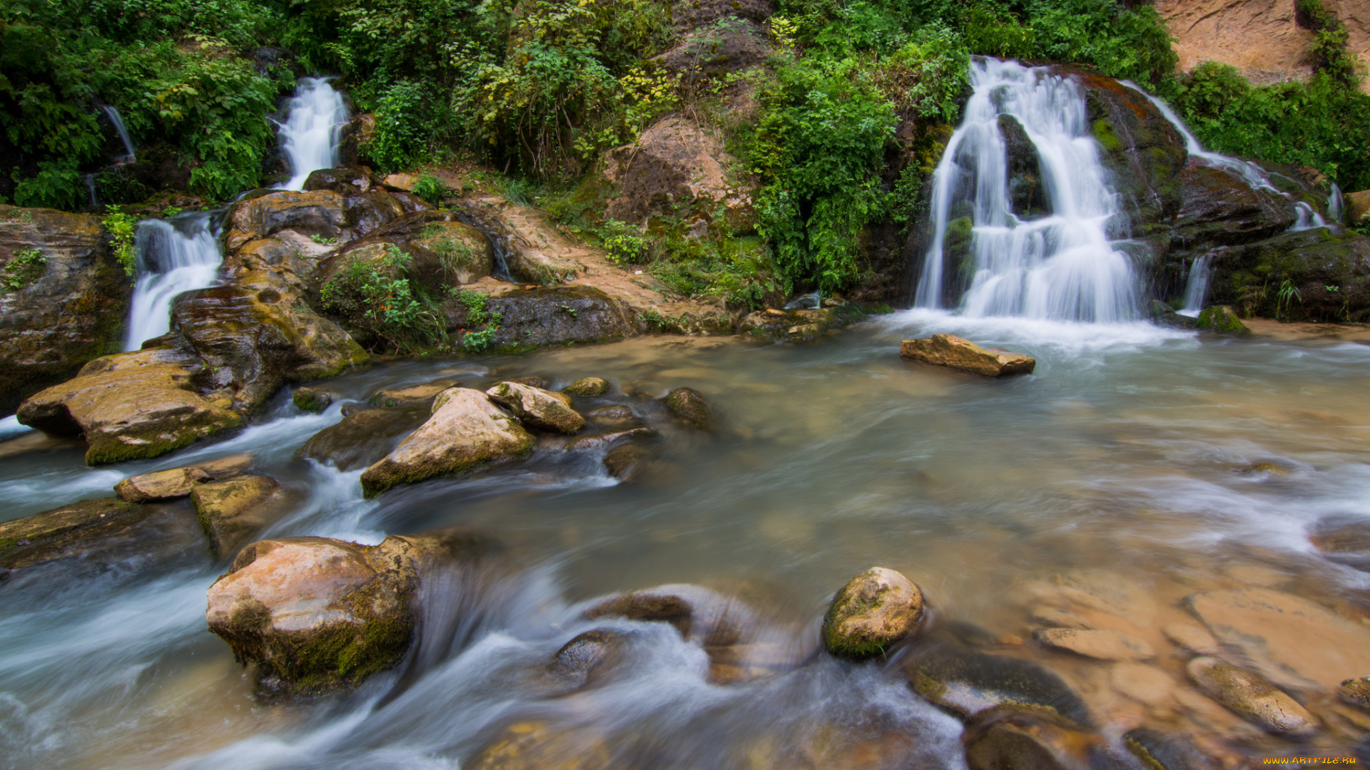 природа, водопады, река, водопад, лес