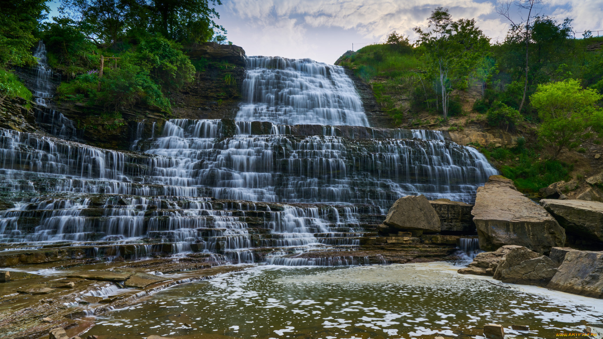 природа, водопады, водопад, лес, река