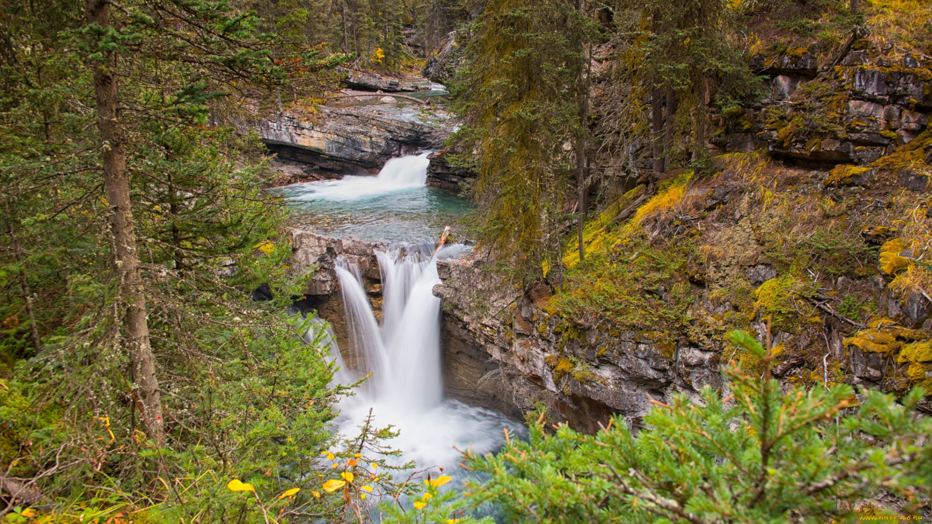 природа, водопады, водопад, река, лес