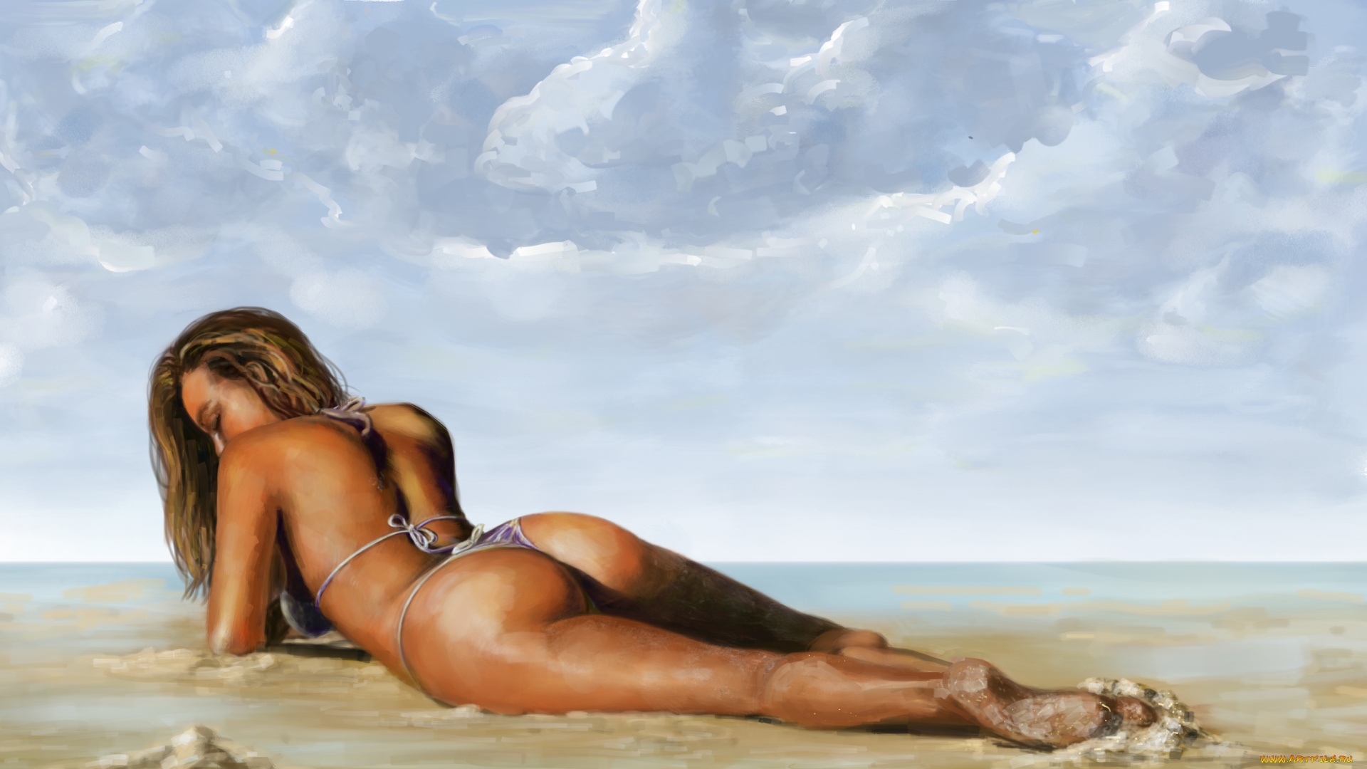 рисованное, люди, купальник, пляж, фон, девушка