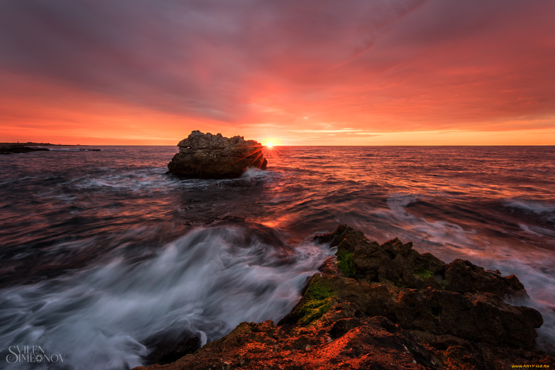 природа, восходы, закаты, svilen, simeonov, камни, небо, волны, море, восход, солнца