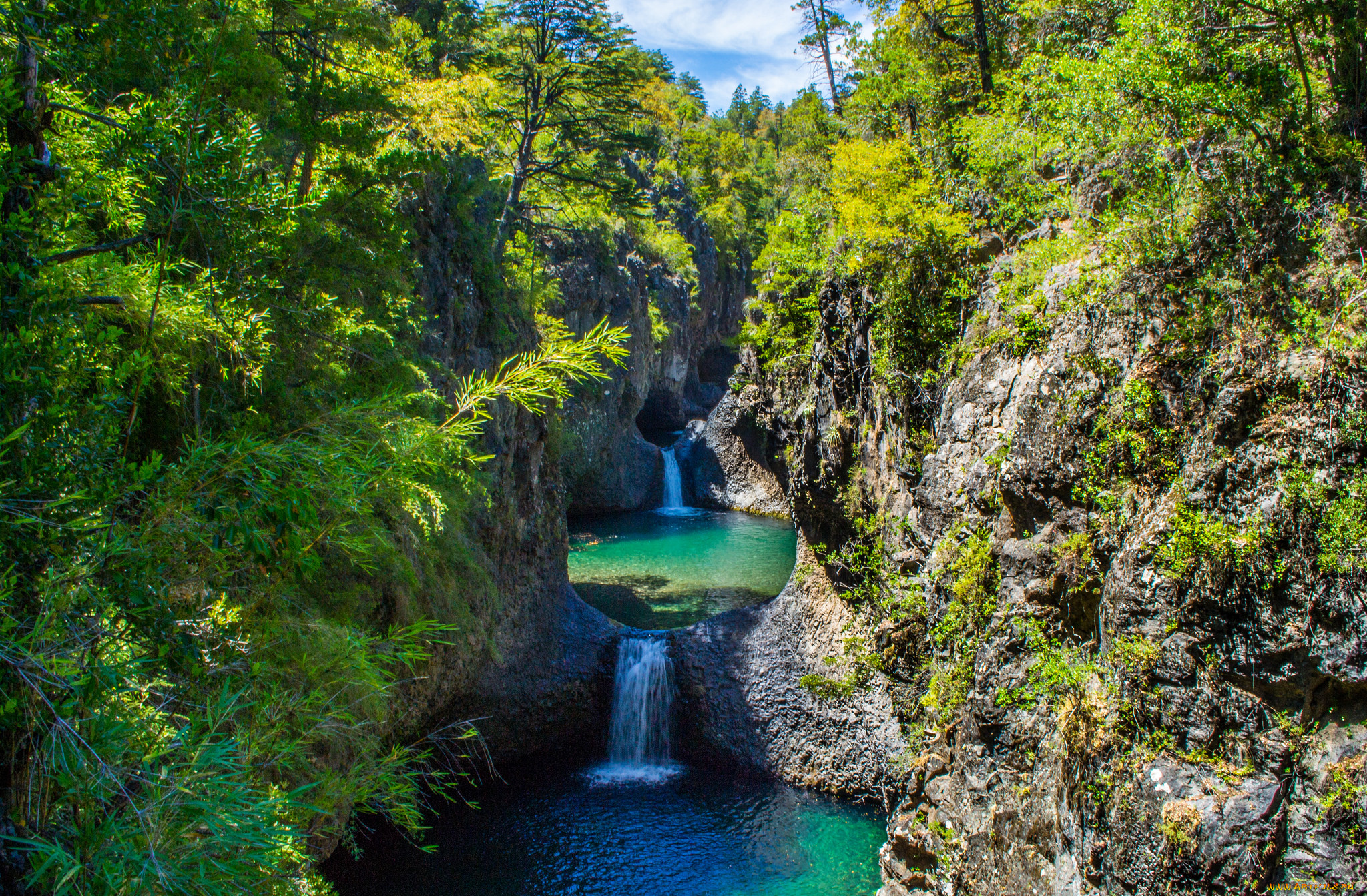 природа, водопады, водопад, лес, река