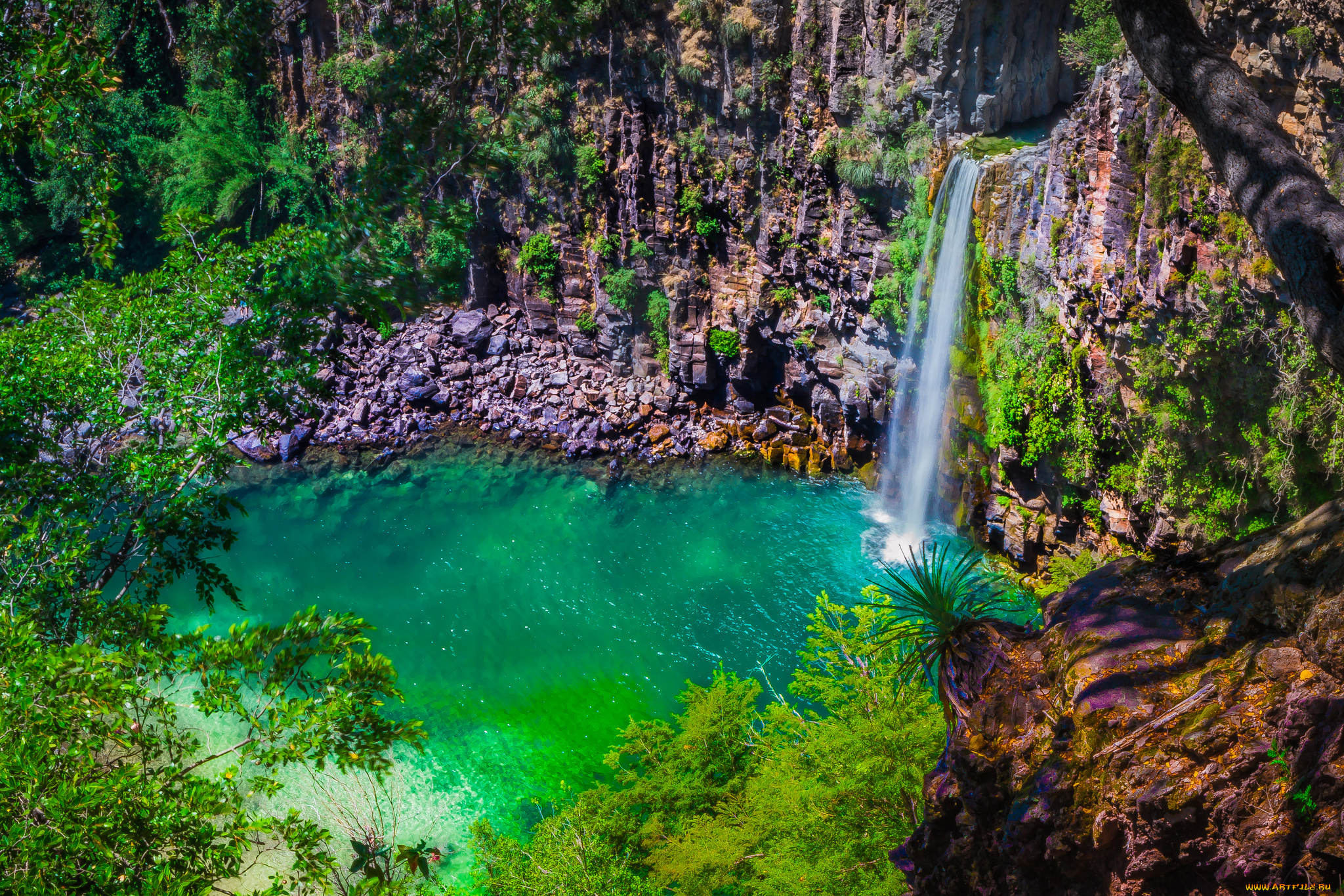 природа, водопады, река, лес, водопад