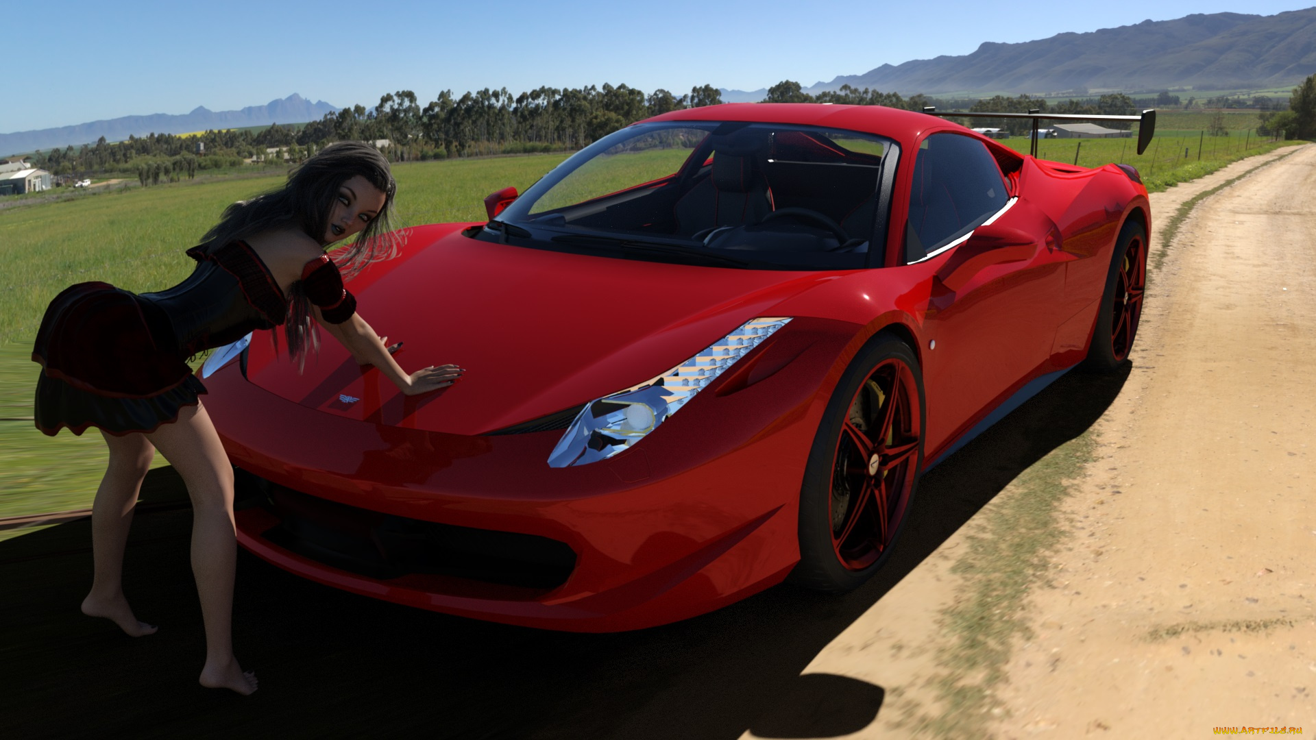 3д, графика, люди-авто, мото, , people-, car, , , moto, автомобиль, фон, взгляд, девушка