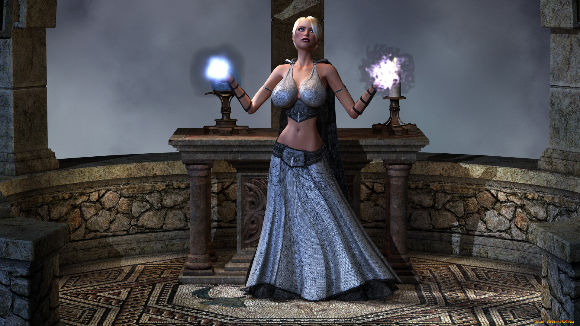 3д, графика, фантазия, , fantasy, девушка, фон, платье, магия