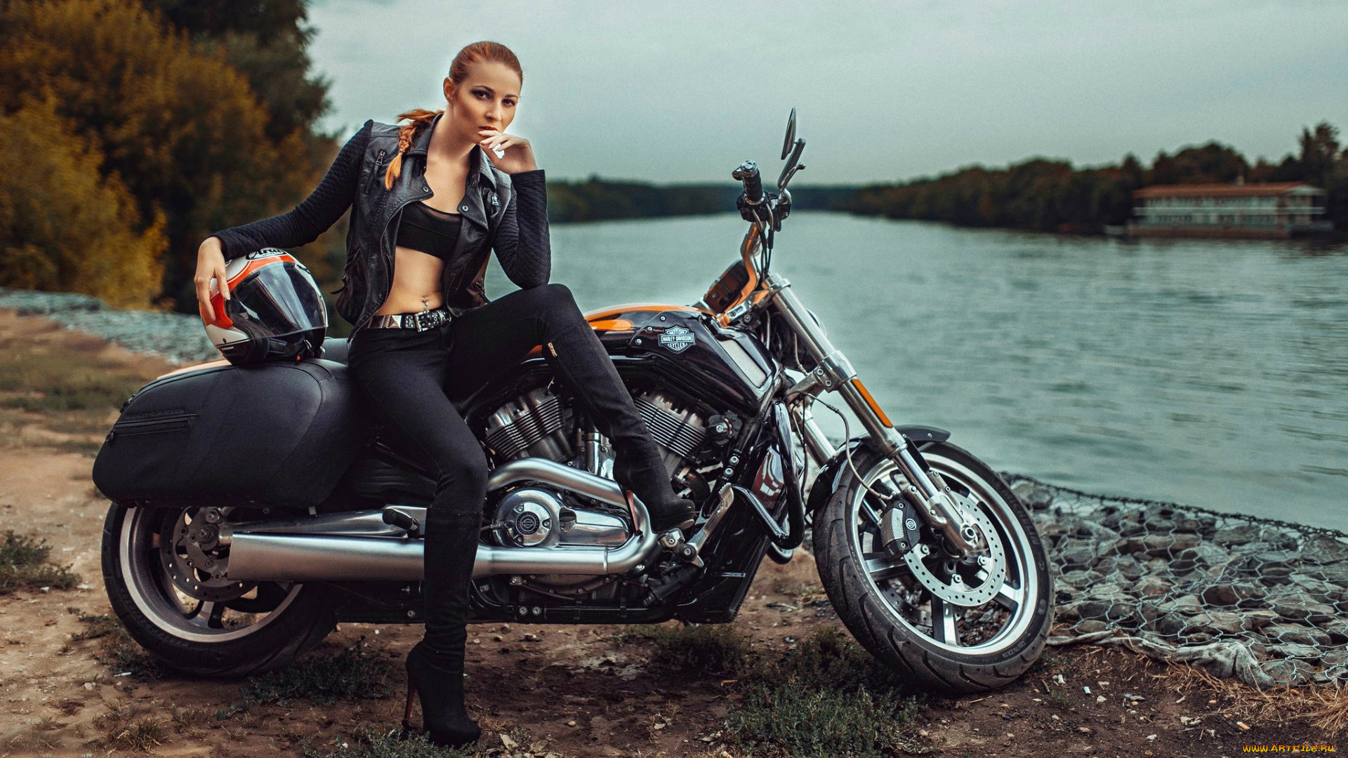 мотоциклы, мото, с, девушкой, harley-davidson
