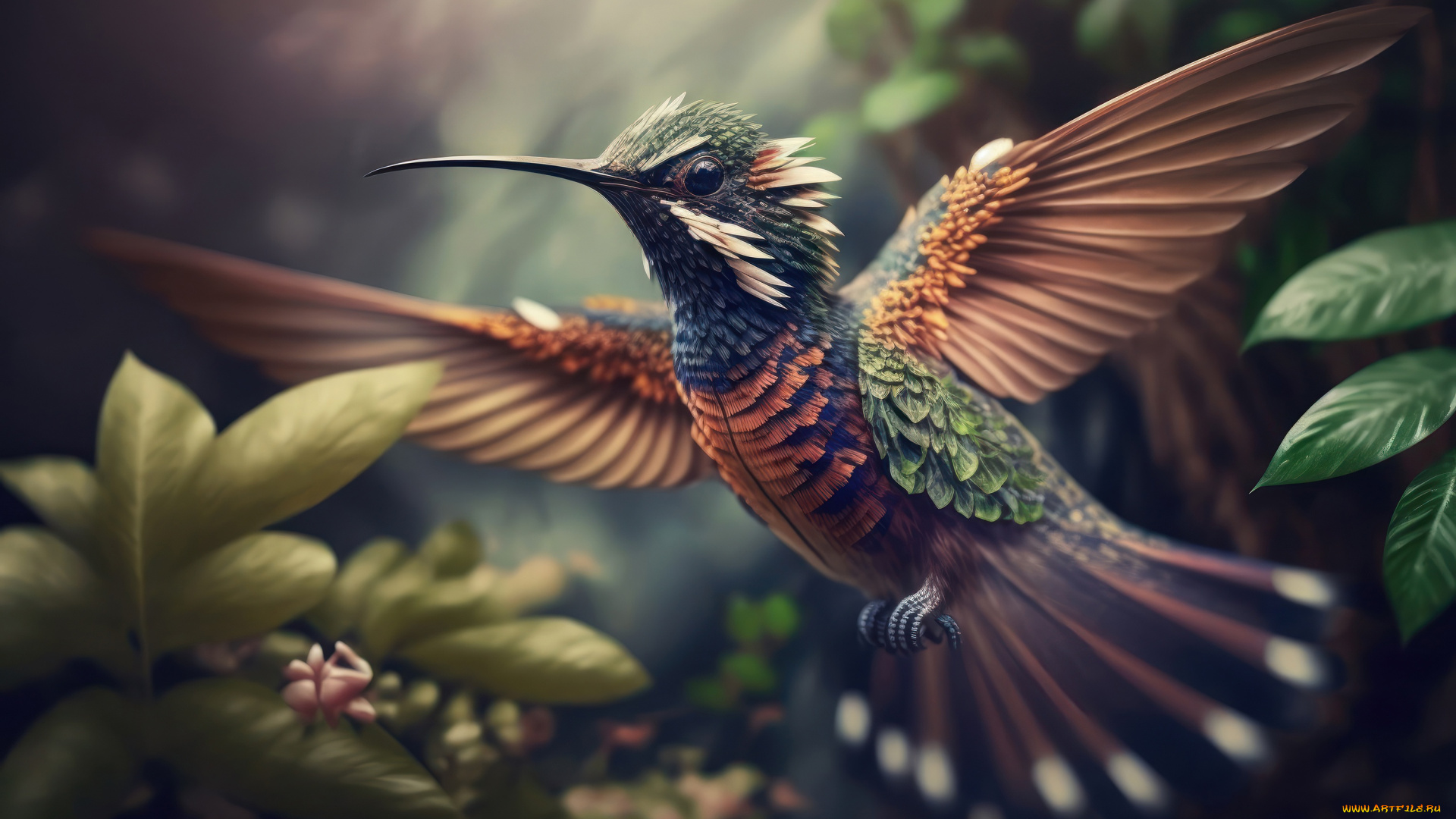 красота, 3д, графика, животные, , animals, полет, колибри, крылья, цифровое, искусство, ии-арт, искусственного, интеллекта, нейросеть