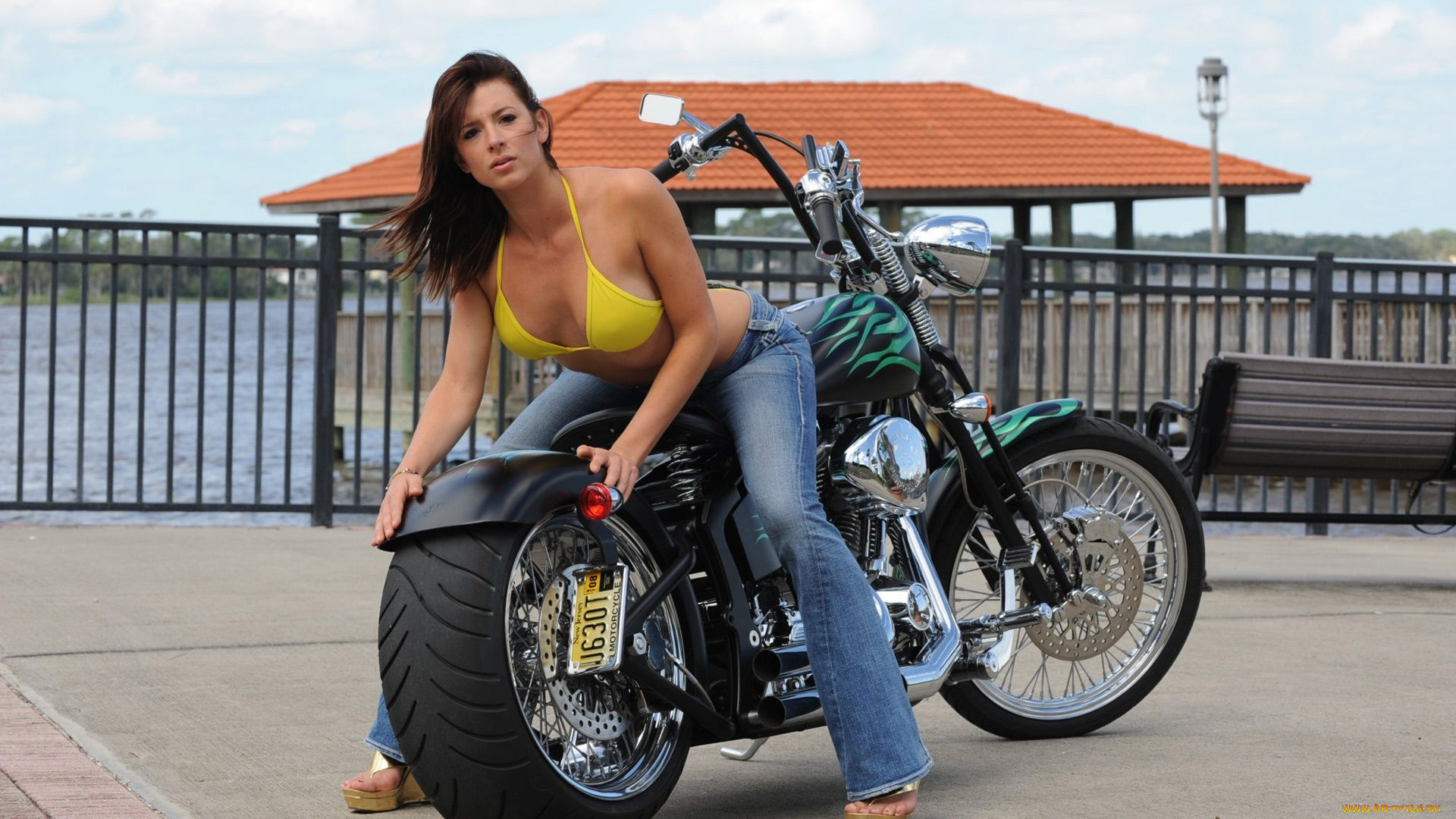 мотоциклы, мото, девушкой