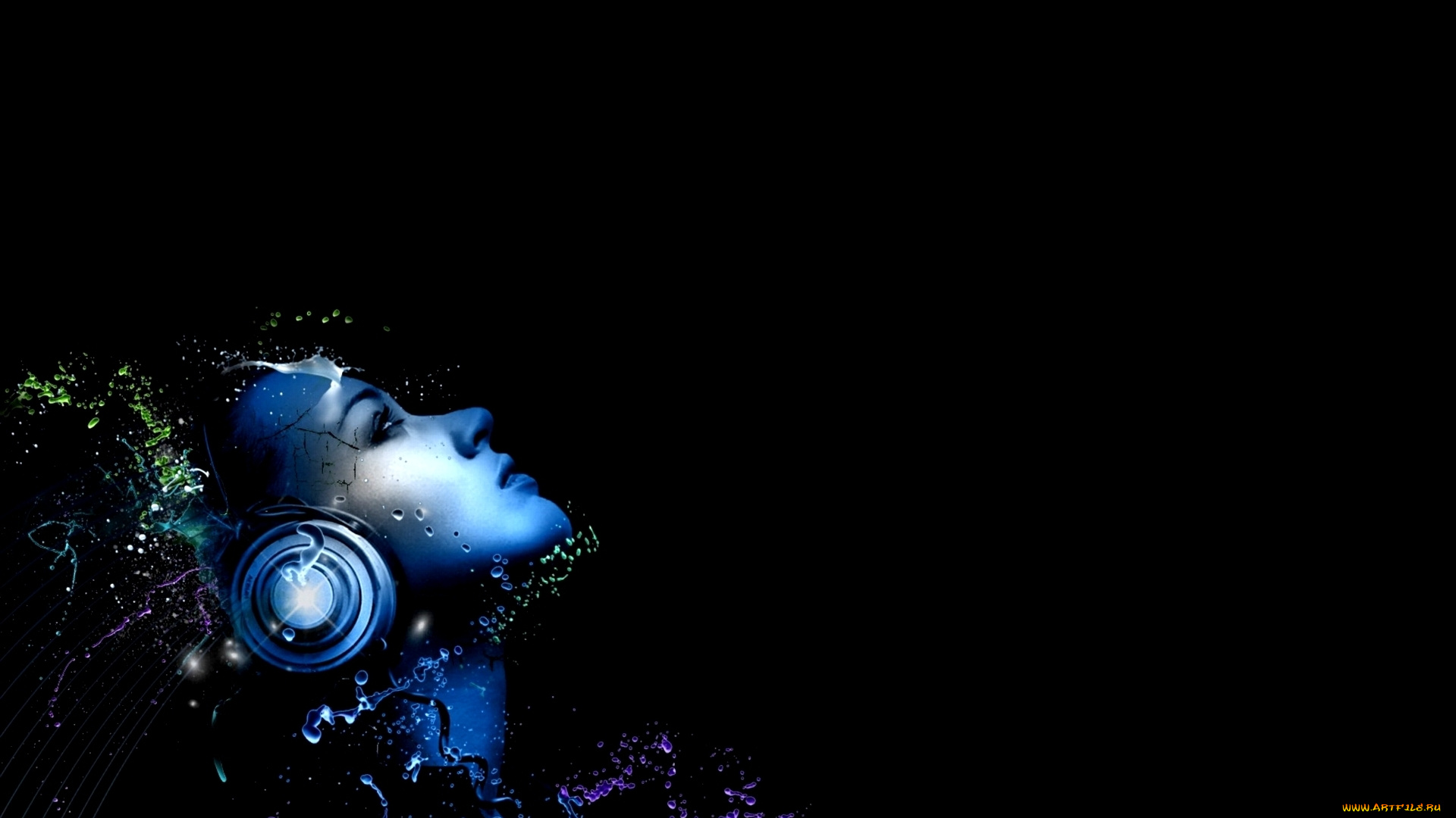 3д, графика, fantasy, фантазия, наушники, девушка, брызги, капли, вода