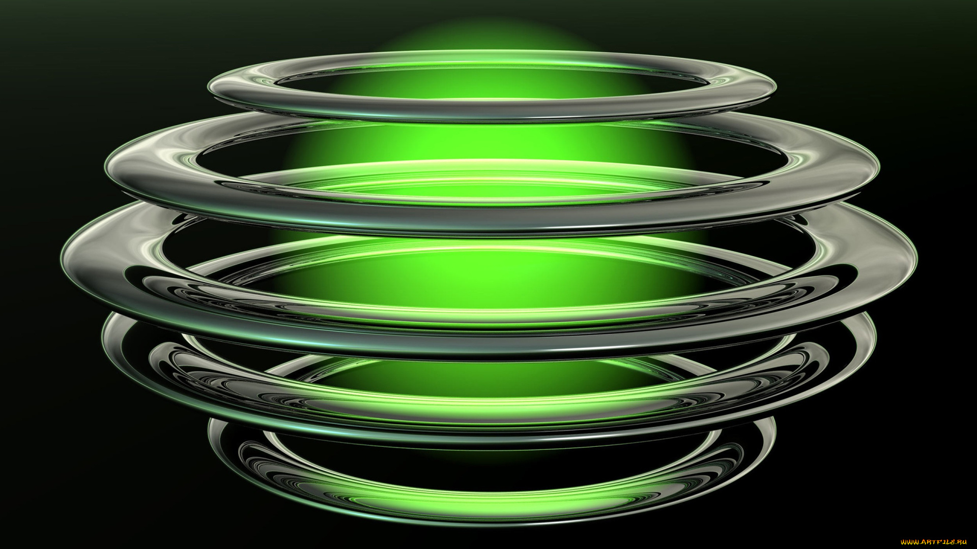 rings, 3д, графика, другое, зеленая, сфера