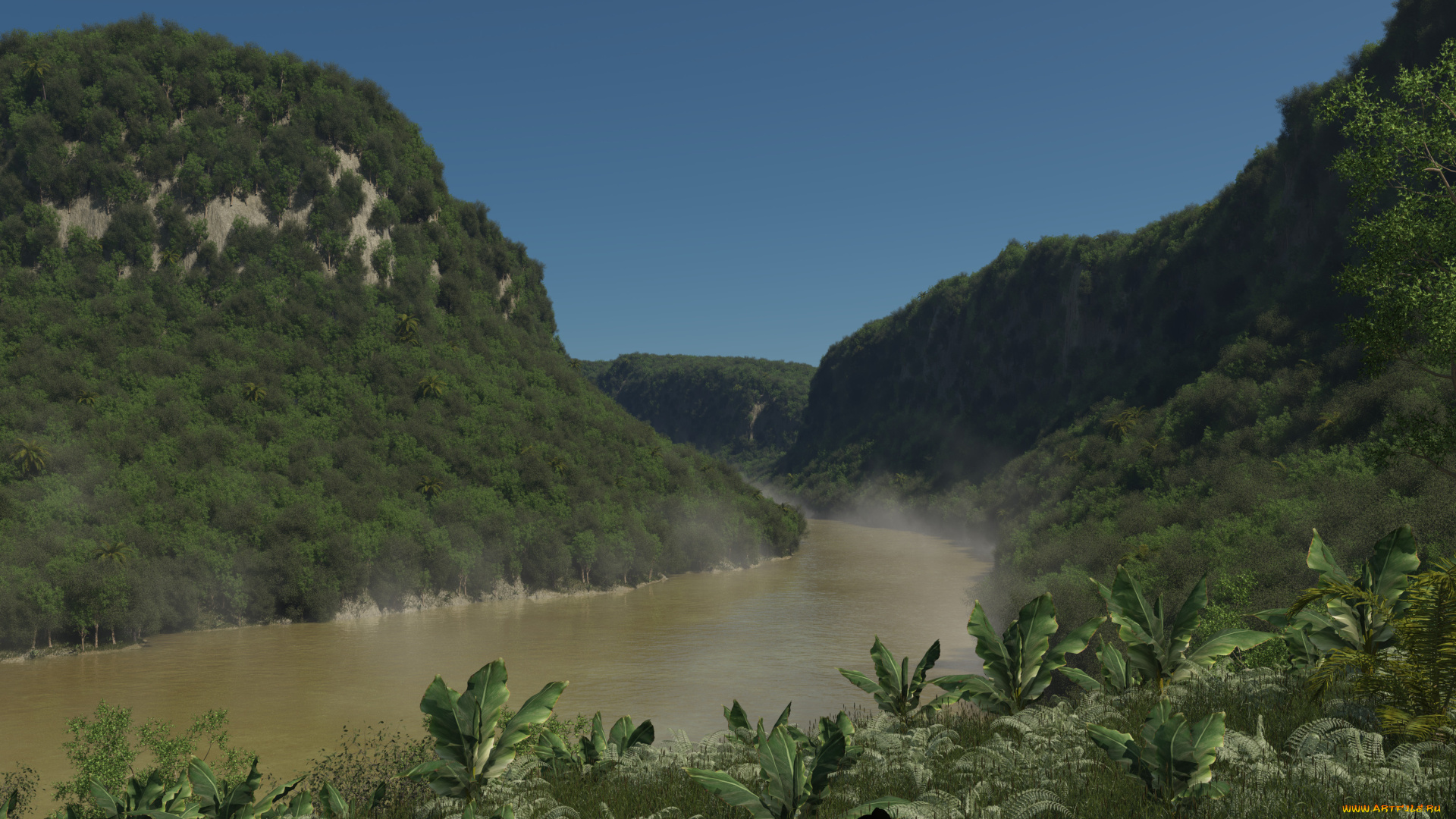 3д, графика, nature, landscape, природа, горы, лес, река