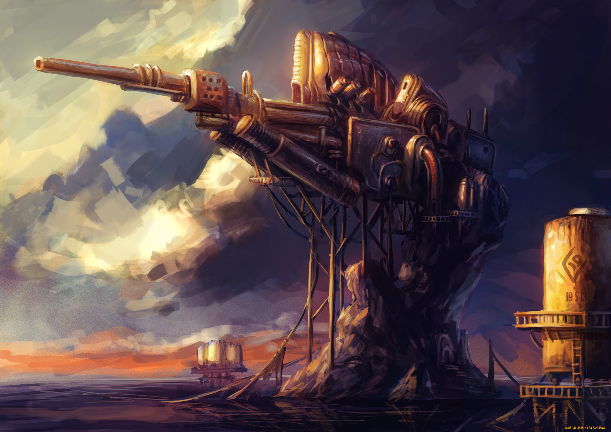 фэнтези, роботы, киборги, механизмы, пушка