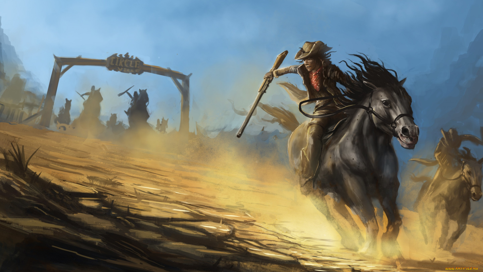фэнтези, люди, пыль, лошадь