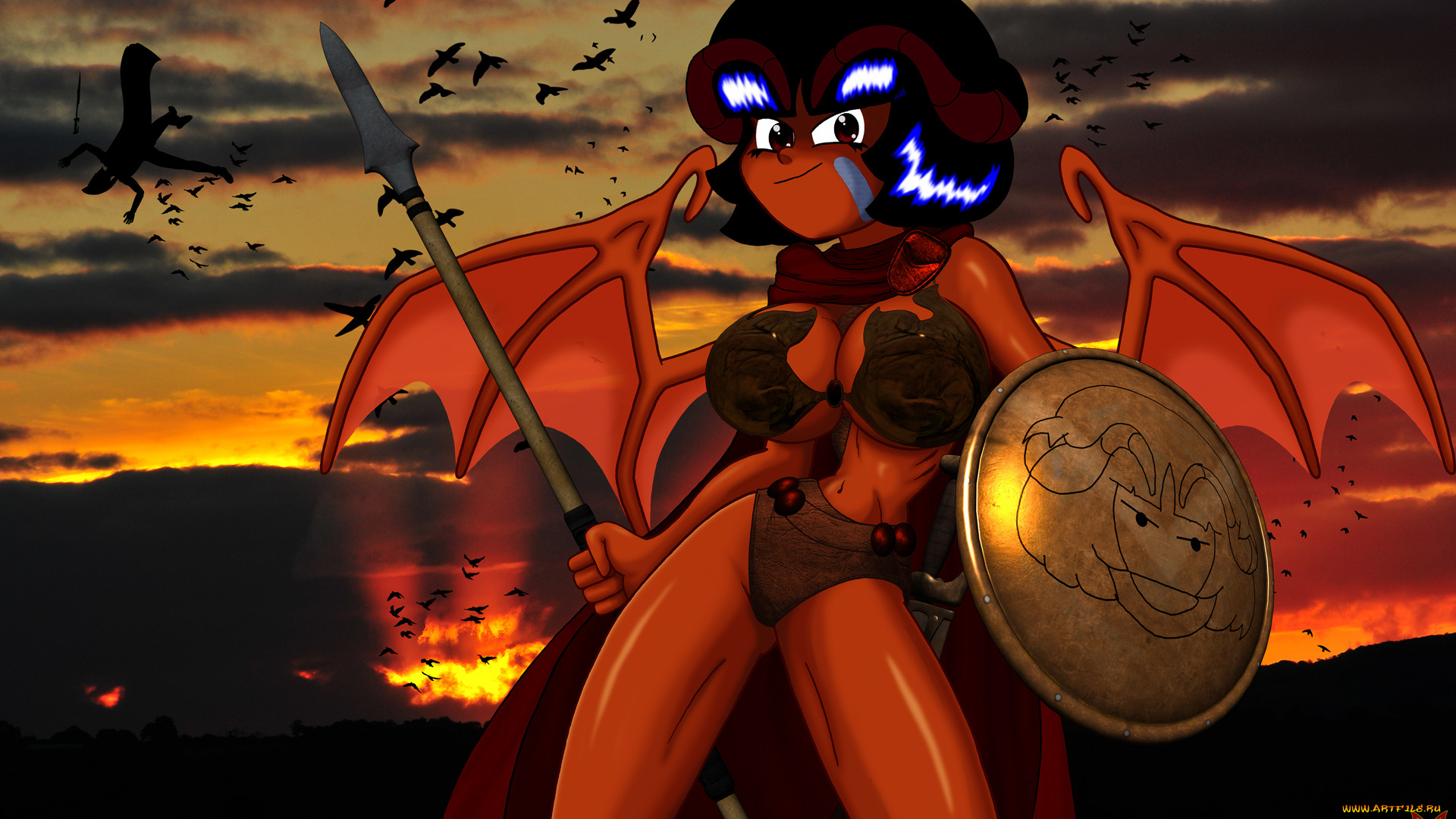 рисованные, -, другое, девушка, крылья, демон, эльфийка, взгляд