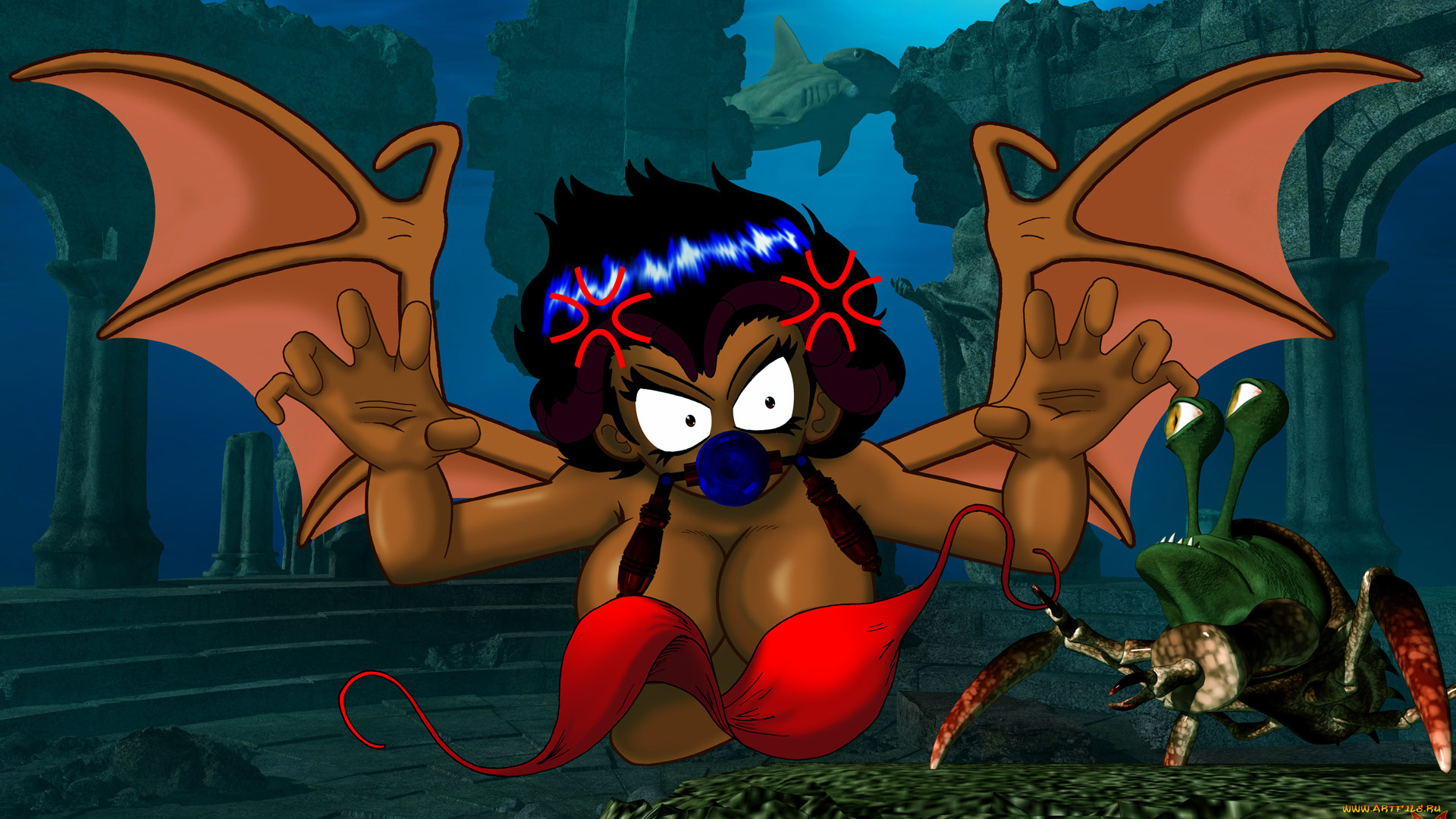 рисованные, -, другое, эльфийка, взгляд, девушка, демон, крылья