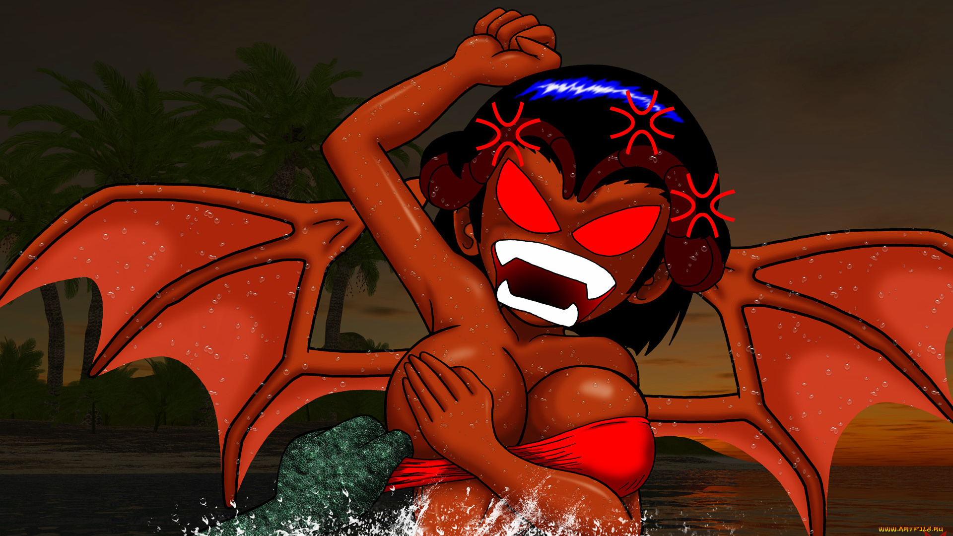 рисованные, -, другое, эльфийка, взгляд, девушка, демон, крылья