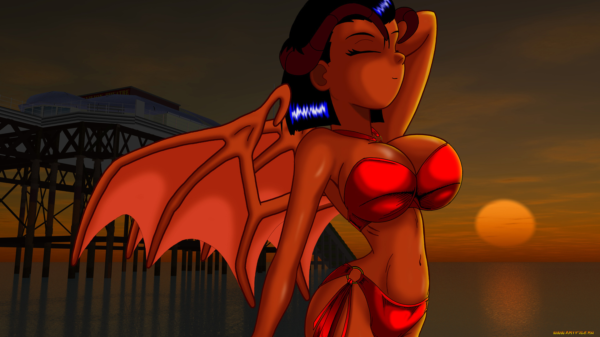 рисованные, -, другое, крылья, демон, девушка, взгляд, эльфийка