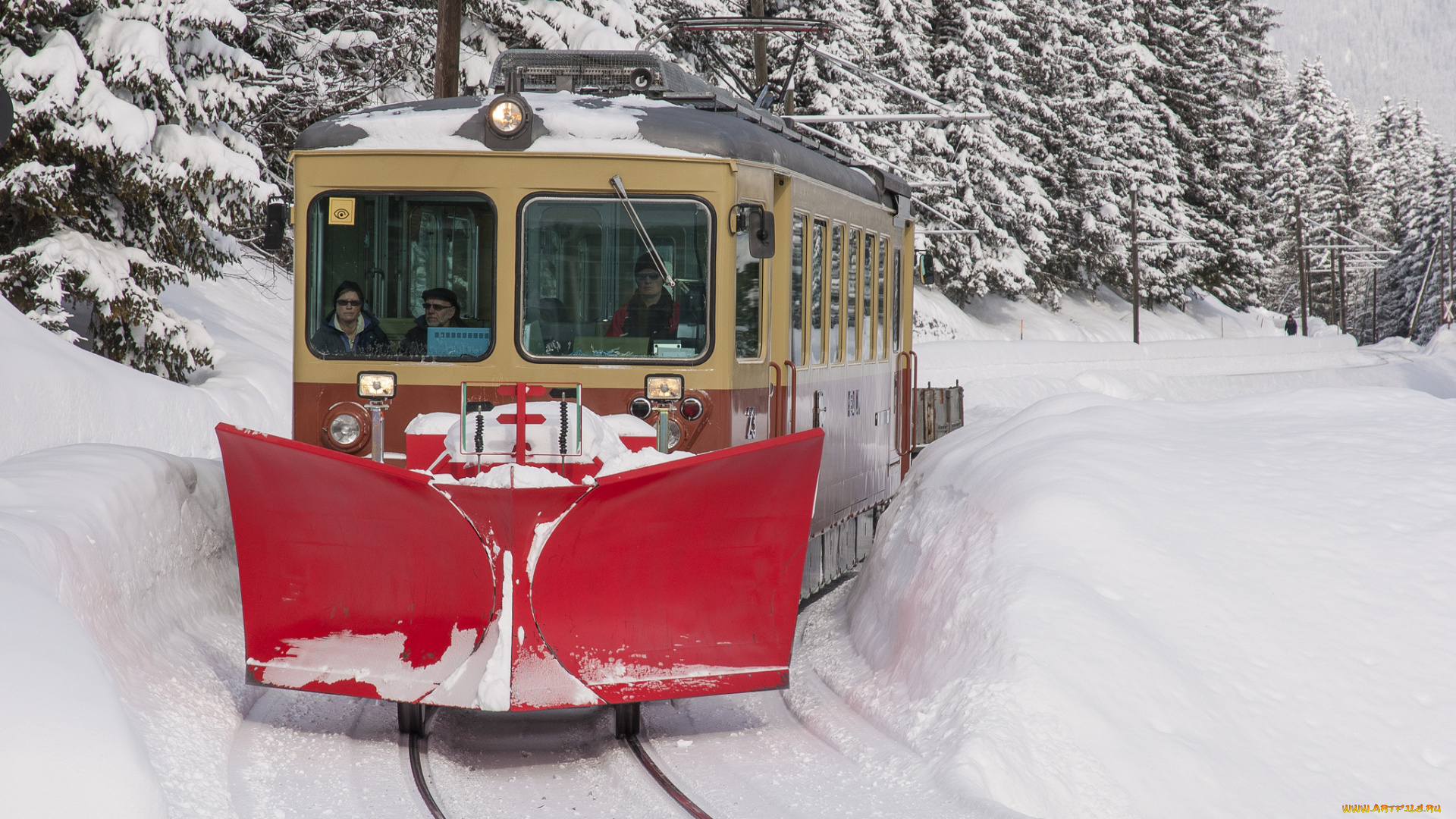 техника, снегоуборочная, техника, снег, зима, ковш, трамвай