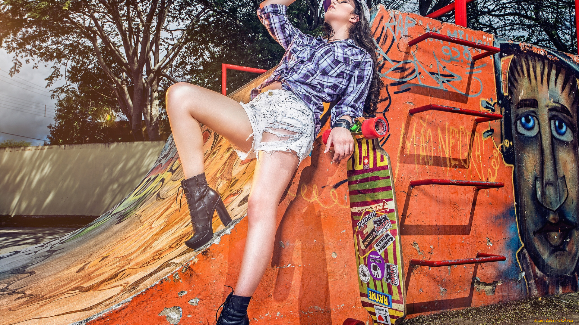 thais, silva, девушки, ноги, thais, silva, шорты, скейтборд, рампа, стиль