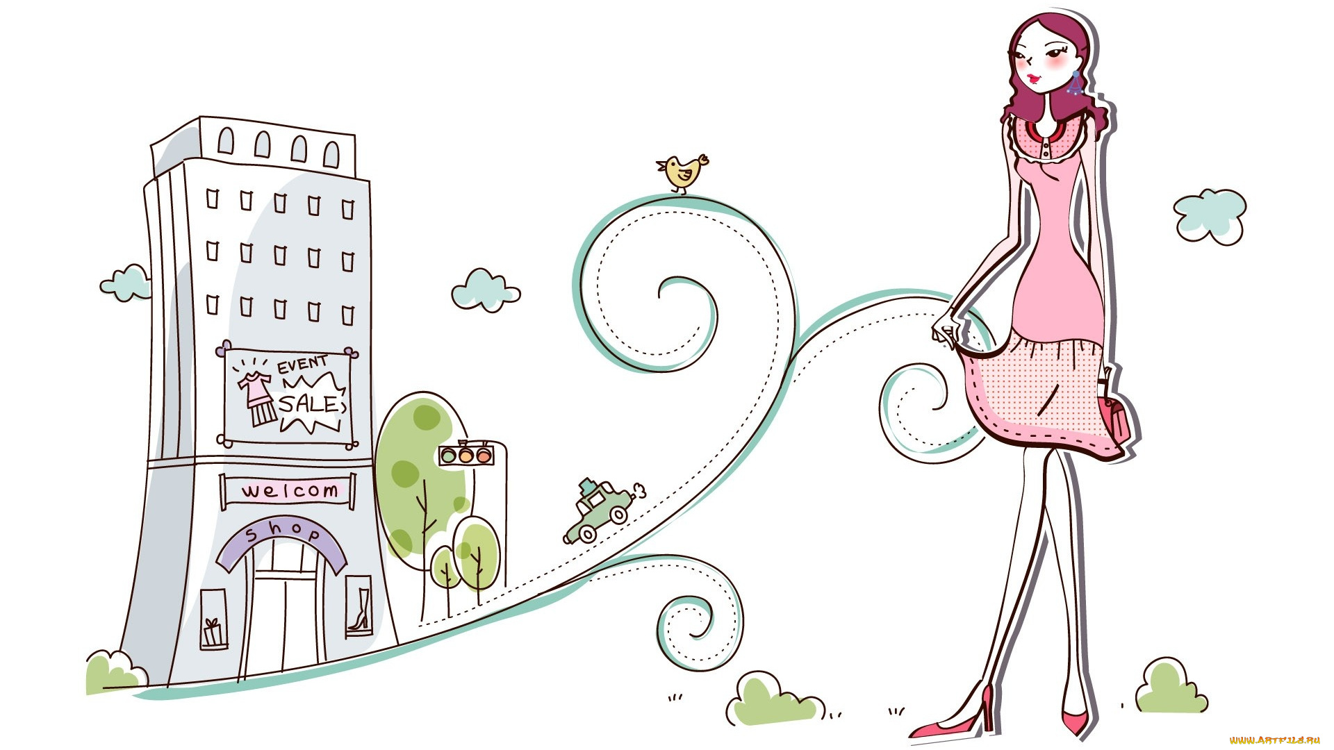 векторная, графика, девушки, девушка, взгляд