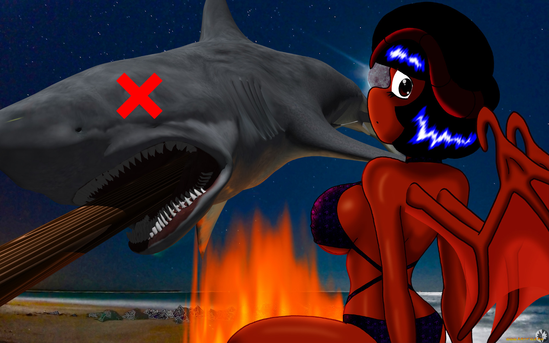 рисованные, -, другое, демон, девушка, взгляд, эльфийка, крылья