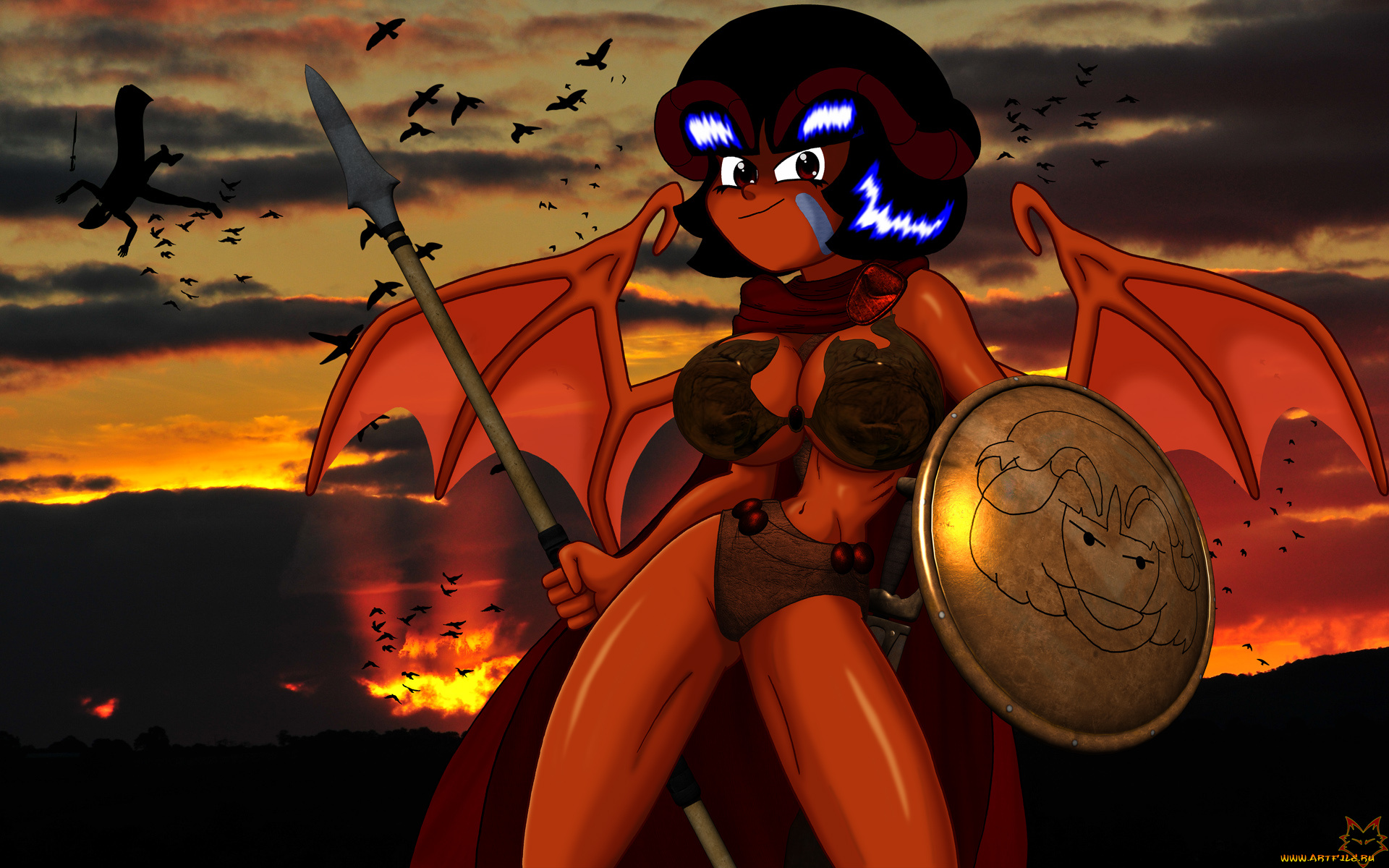 рисованные, -, другое, девушка, крылья, демон, эльфийка, взгляд