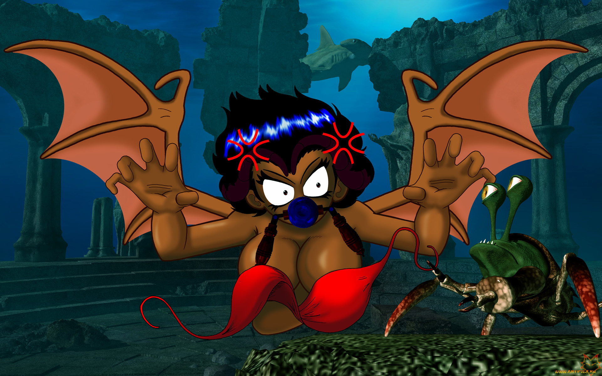 рисованные, -, другое, эльфийка, взгляд, девушка, демон, крылья