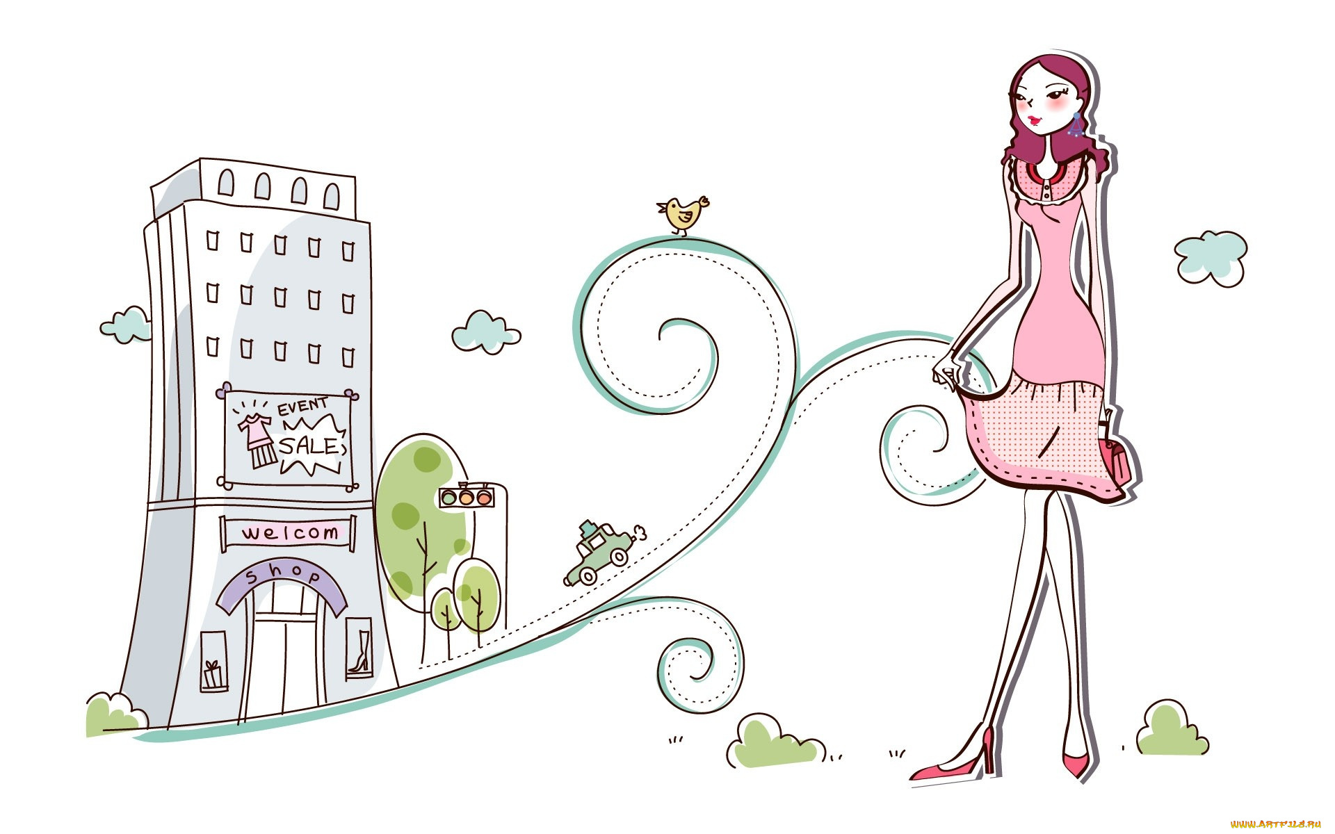 векторная, графика, девушки, девушка, взгляд