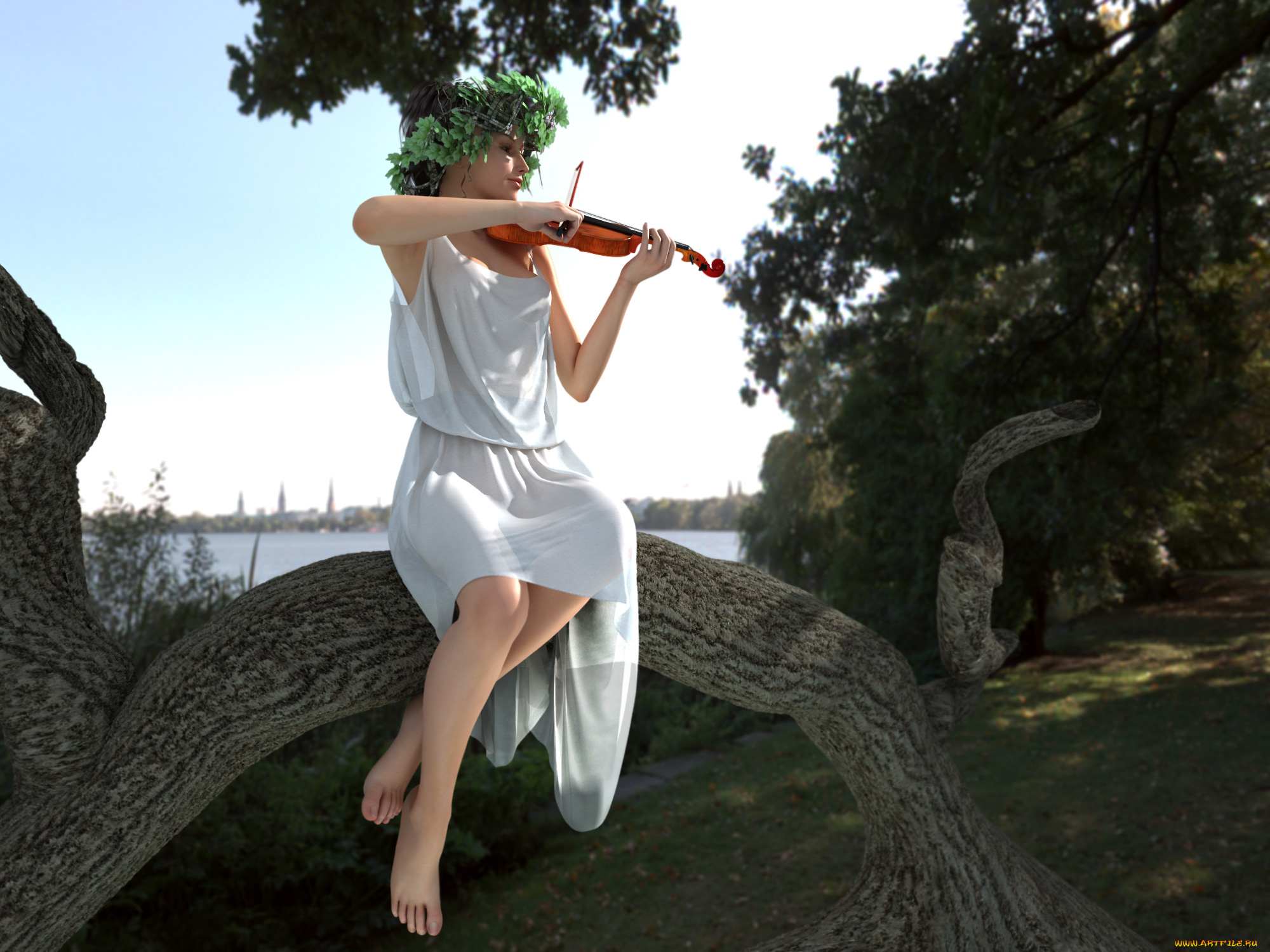 3д, графика, люди, , people, скрипка, девушка