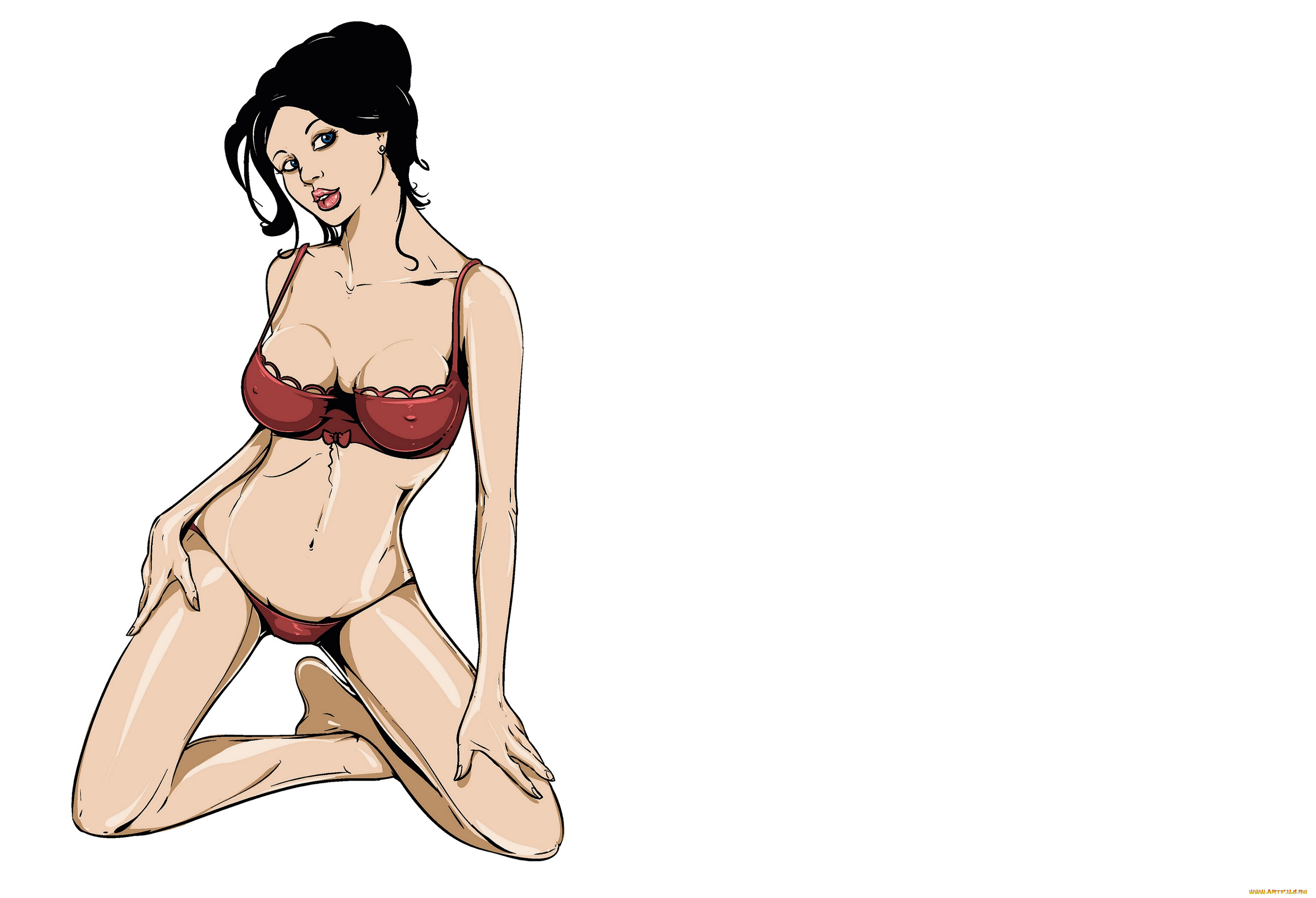 векторная, графика, люди, белый, фон, девушка, брюнетка, бельё, кружевное