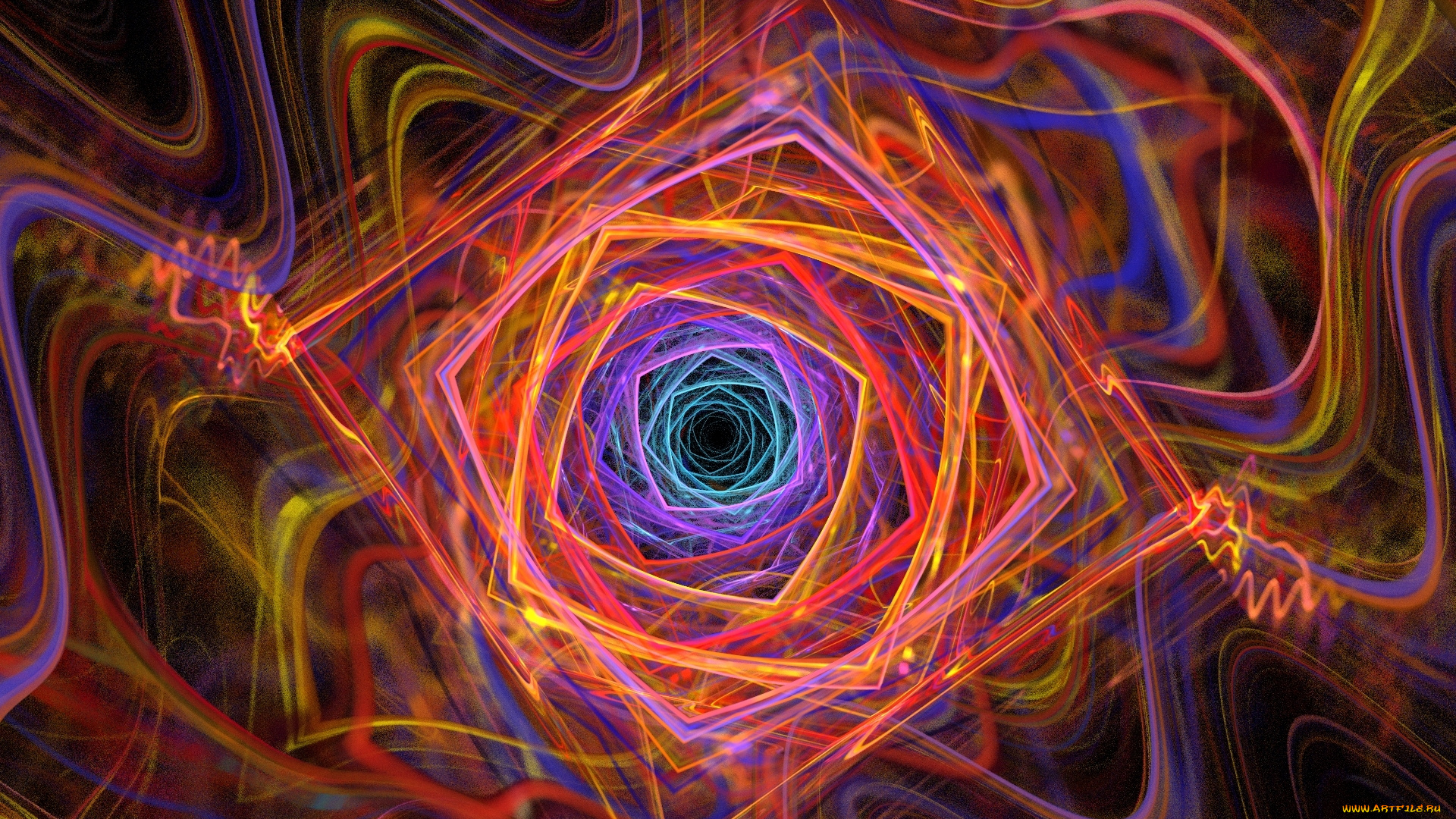 3д, графика, абстракция, , abstract, тоннель, графика, волны, дыра, квадрат, фигуры, фрактал, абстракция