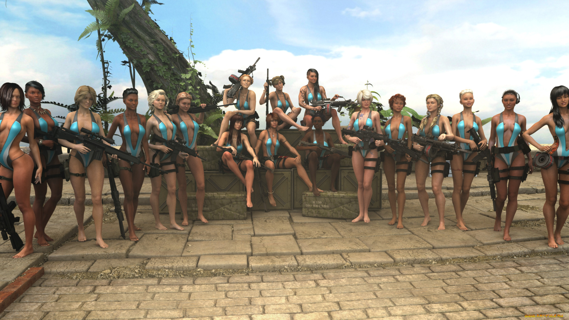 3д, графика, фантазия, , fantasy, оружие, фон, взгляд, девушки