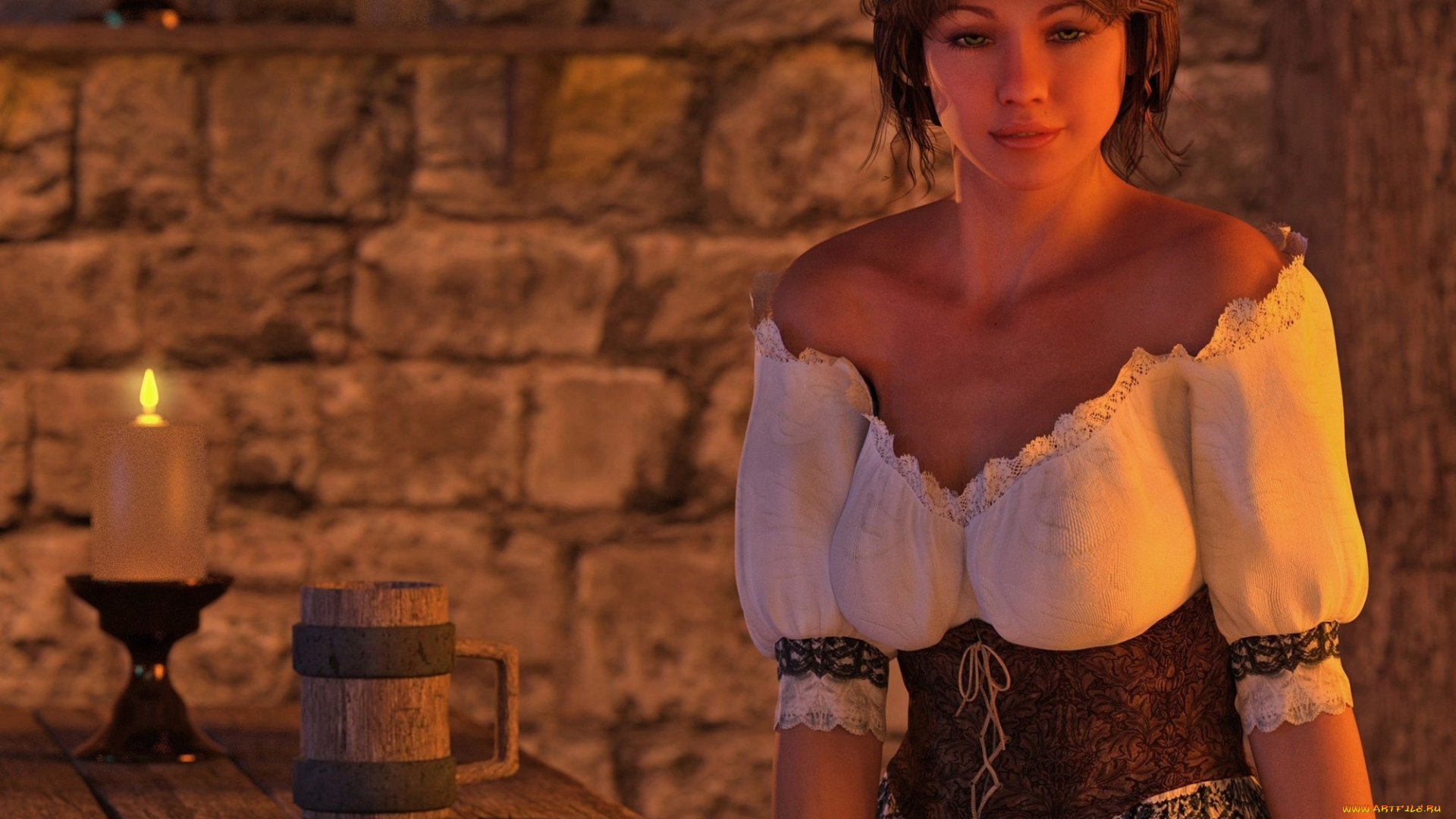 3д, графика, люди, , people, свечи, взгляд, девушка, фон