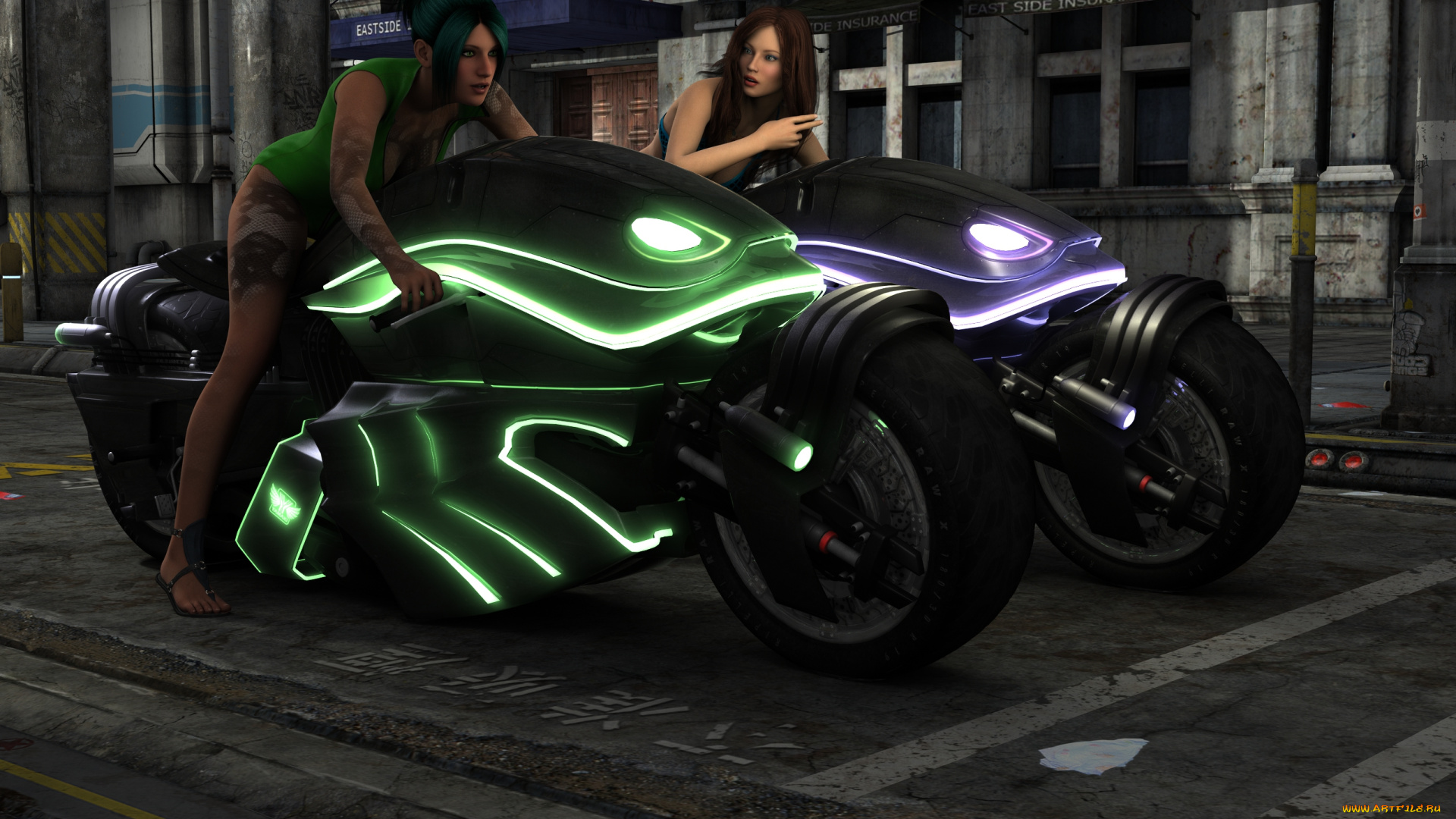 3д, графика, люди, , people, взгляд, фон, девушки, мотоцикл
