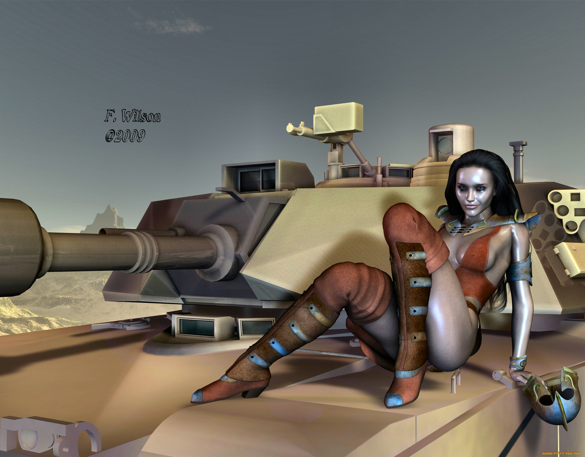 3д, графика, люди, , people, танк, девушка, взгляд, фон