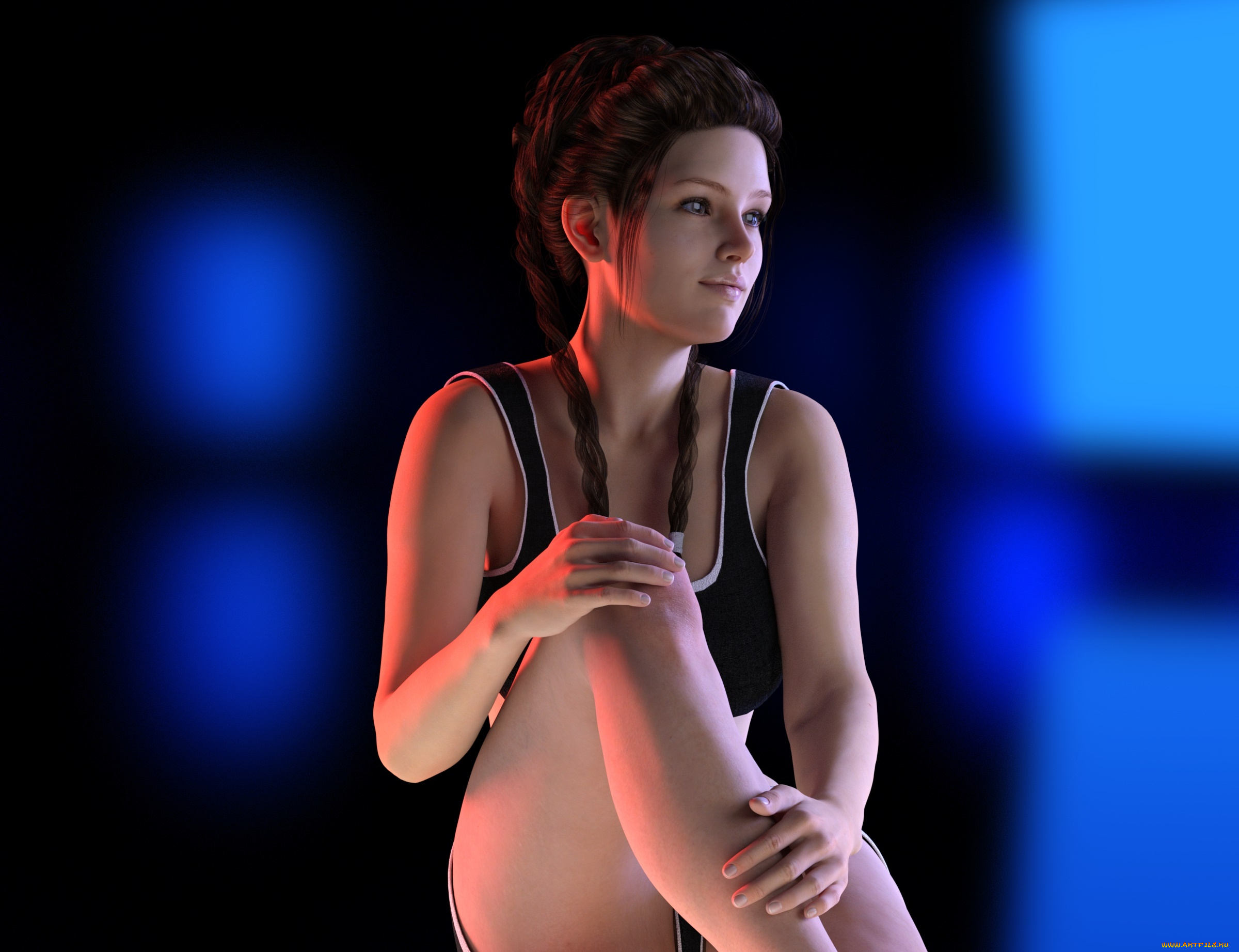 3д, графика, люди, , people, взгляд, девушка, косички, фон