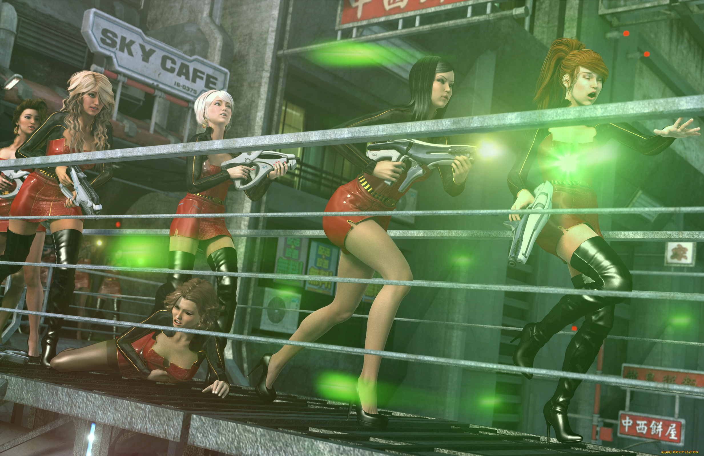 3д, графика, фантазия, , fantasy, девушки, фон, оружие, взгляд