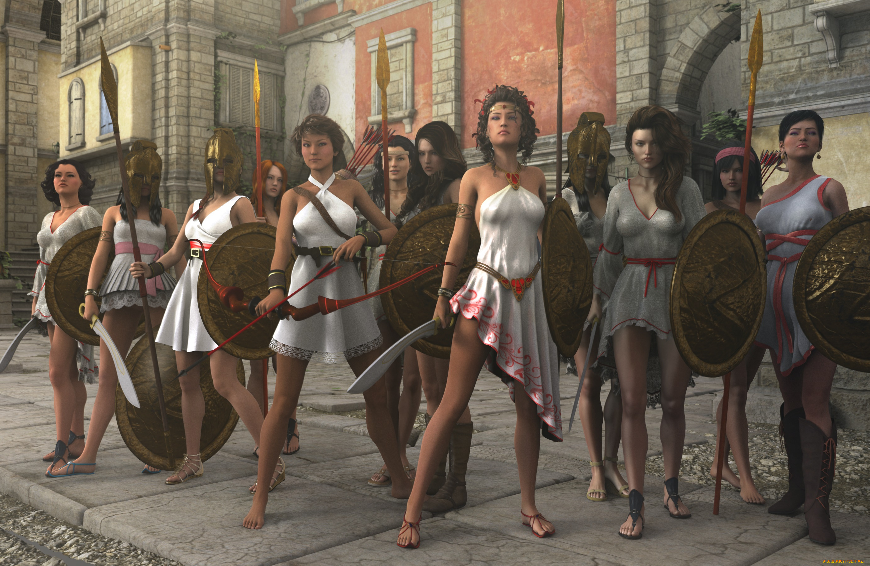 3д, графика, фантазия, , fantasy, оружие, девушки, взгляд, фон